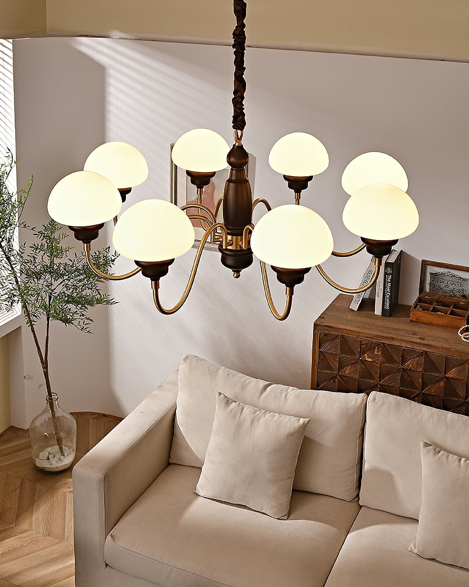 Nonna Chandelier Wooden Spiral Glass Orbs - Letslighting