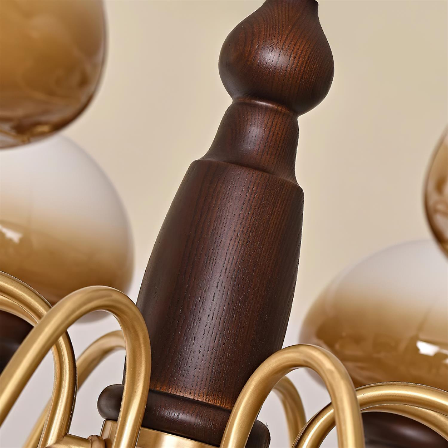 Nonna Chandelier Wooden Spiral Glass Orbs - Letslighting