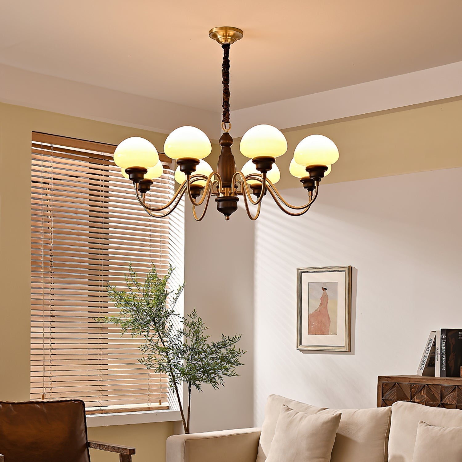 Nonna Chandelier Wooden Spiral Glass Orbs - Letslighting