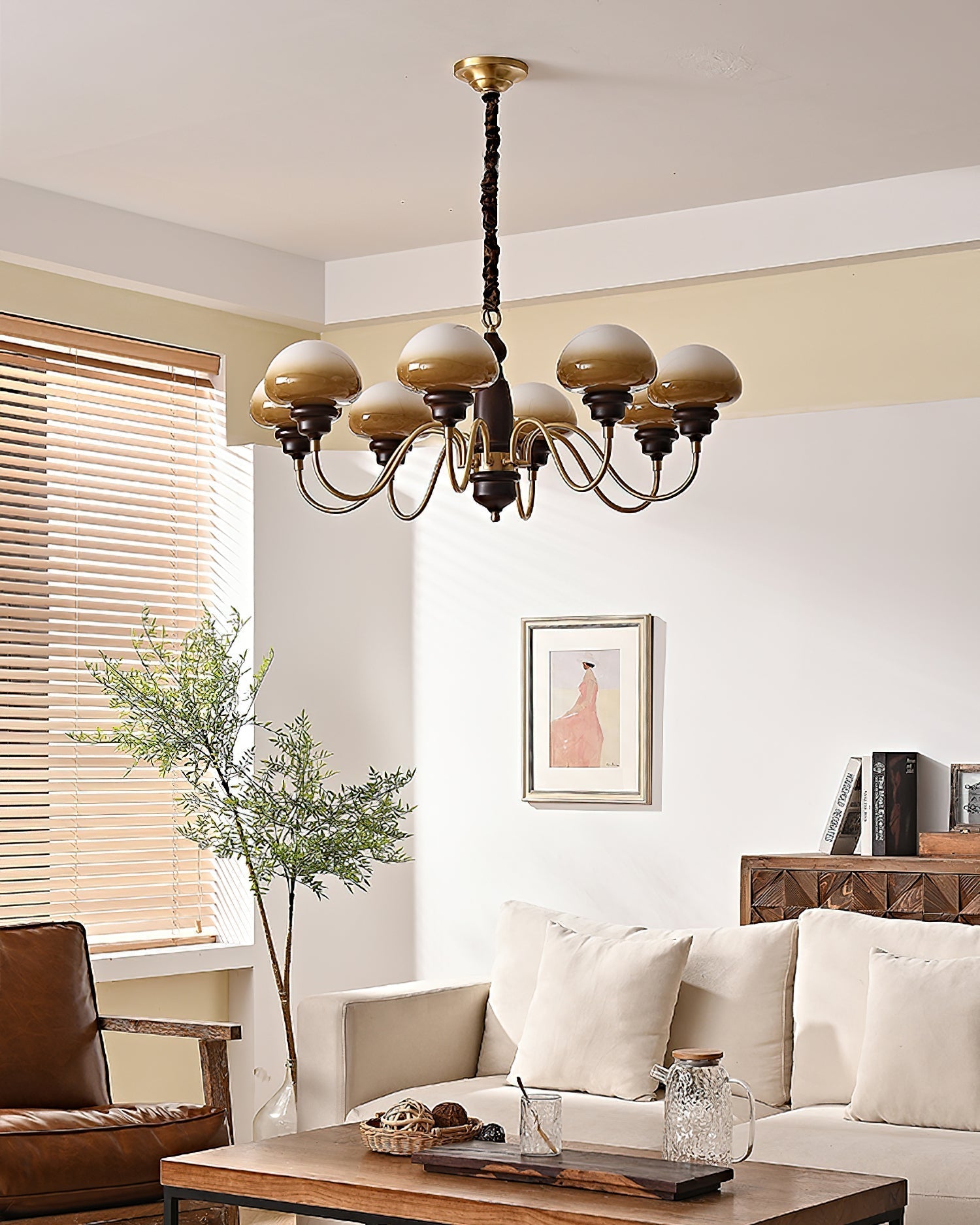 Nonna Chandelier Wooden Spiral Glass Orbs - Letslighting