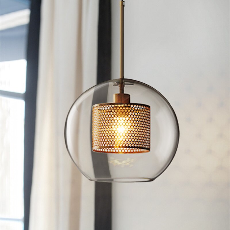 Hessa Suspension Globe/Cylindre Moderne. Métal/Verre. Doré/Argent. Salon