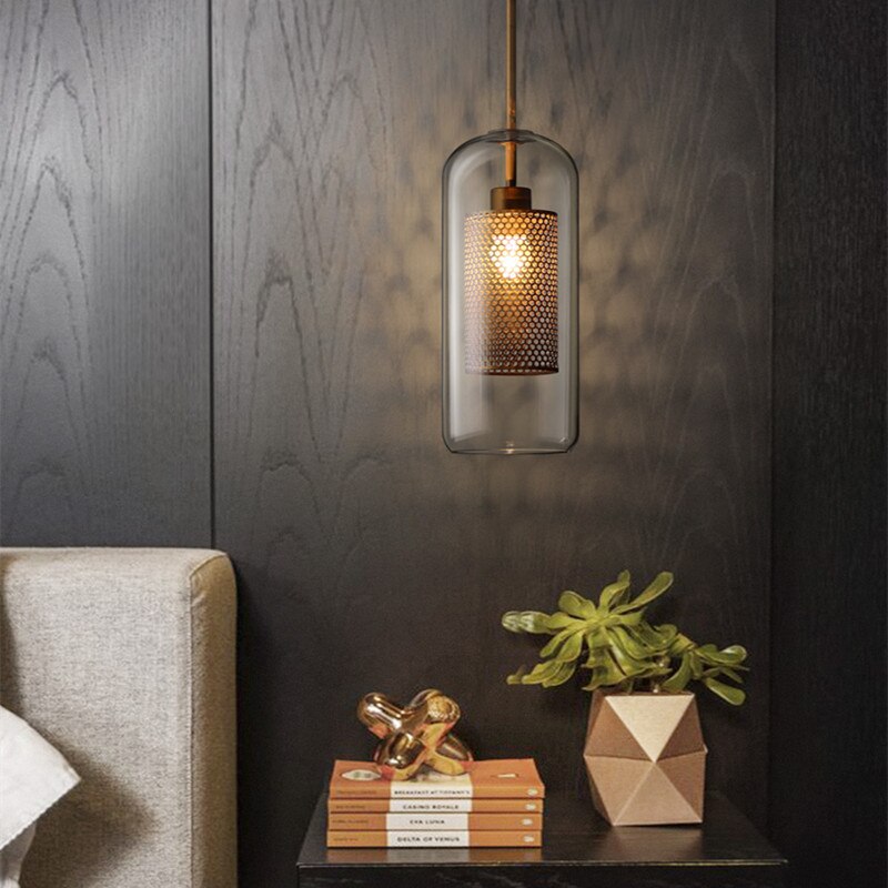 Hessa Suspension Globe/Cylindre Moderne. Métal/Verre. Doré/Argent. Salon