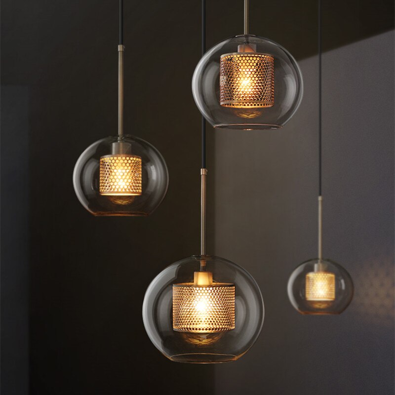 Hessa Suspension Globe/Cylindre Moderne. Métal/Verre. Doré/Argent. Salon