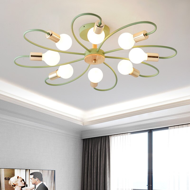Aria Plafonnier Fleur Nordique, Metal/Verre, Vert/Gris, Chambre