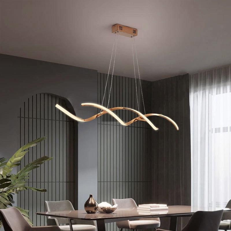 Arisha Suspension LED linéaire ondulée moderne pour la salle - Neutralighting
