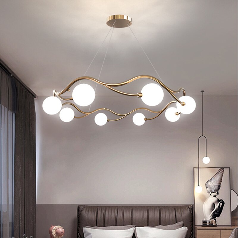 Valentina Lustre Modern Designe, Vague, Métal/Verre, Blanc/Or
