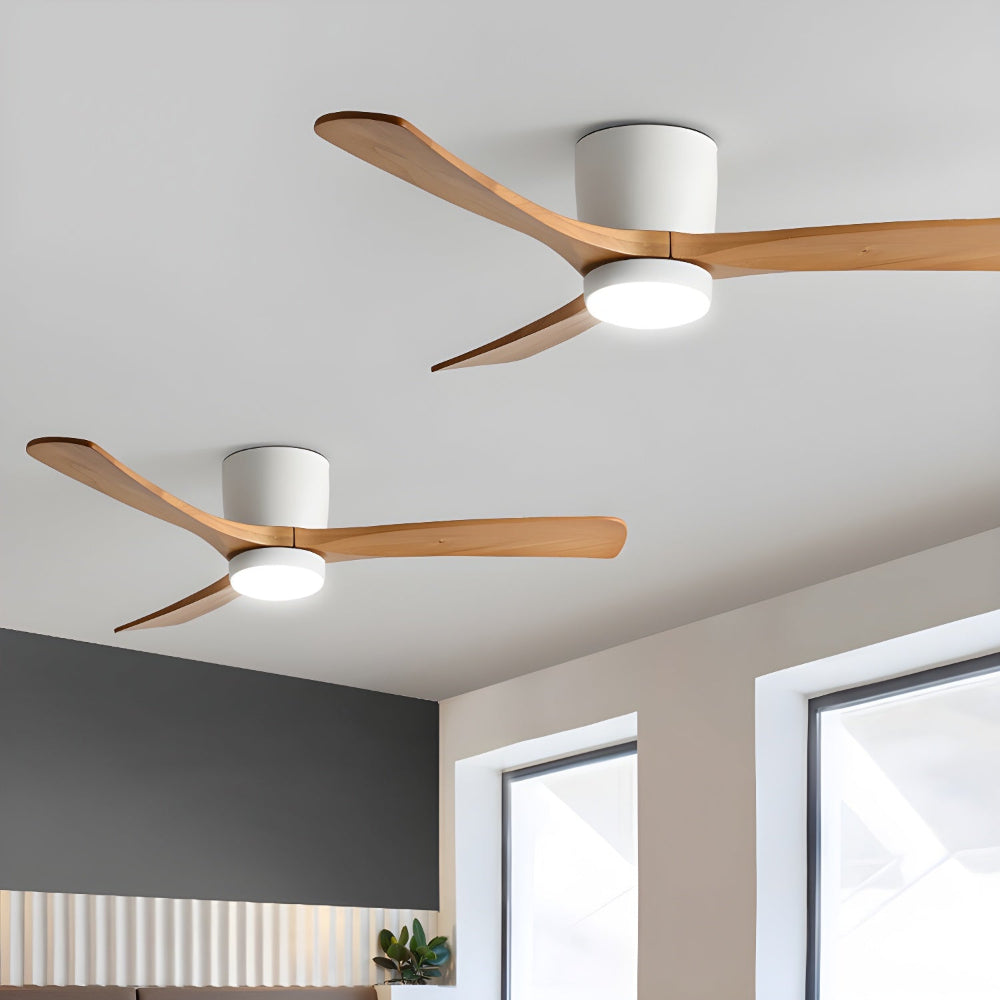 Vue de dessus du plafonnier ventilateur Elena, soulignant son diffuseur en acrylique.