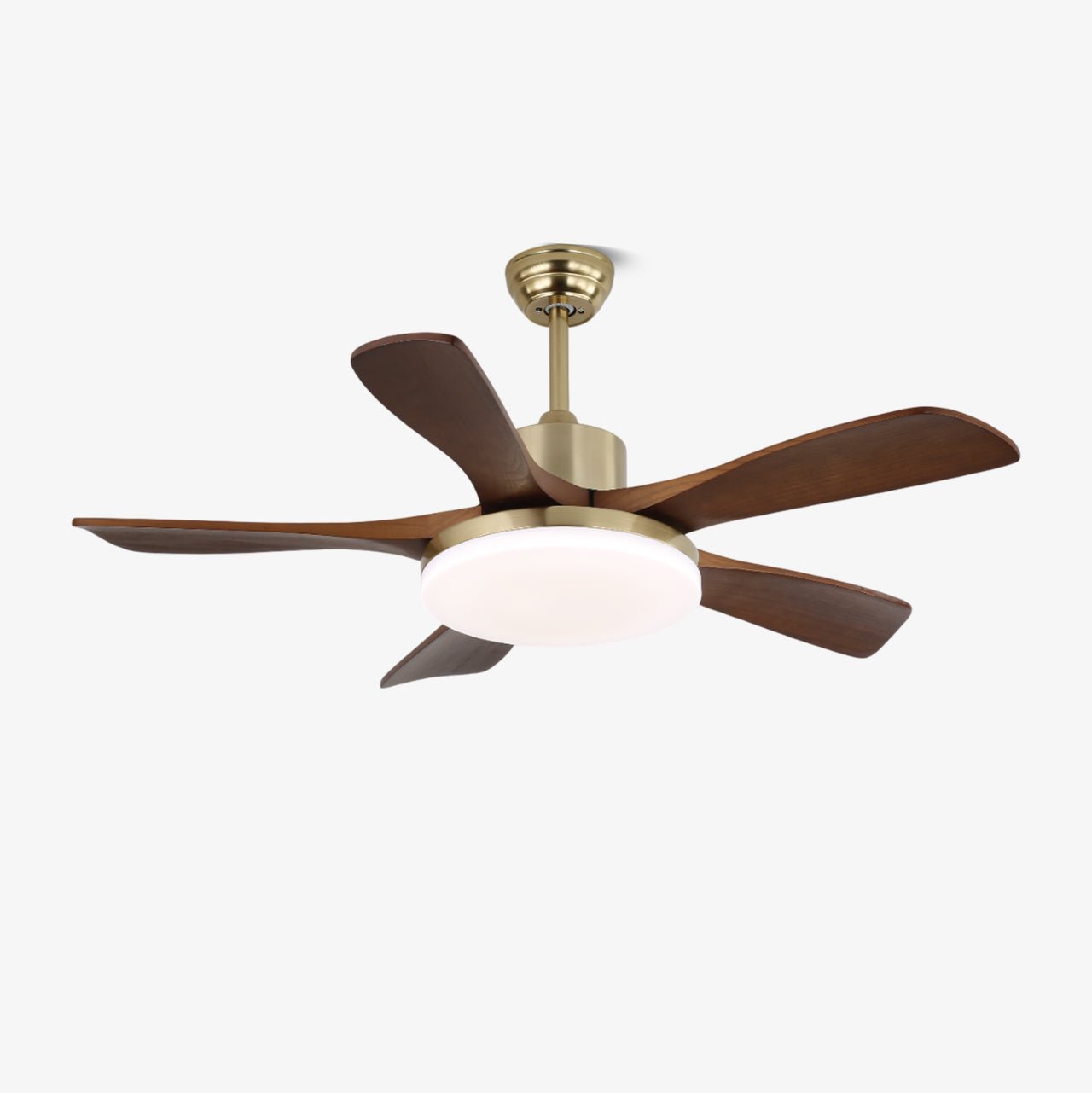 Ventilateur de plafond luminaire Aurelia en bois dans un salon moderne