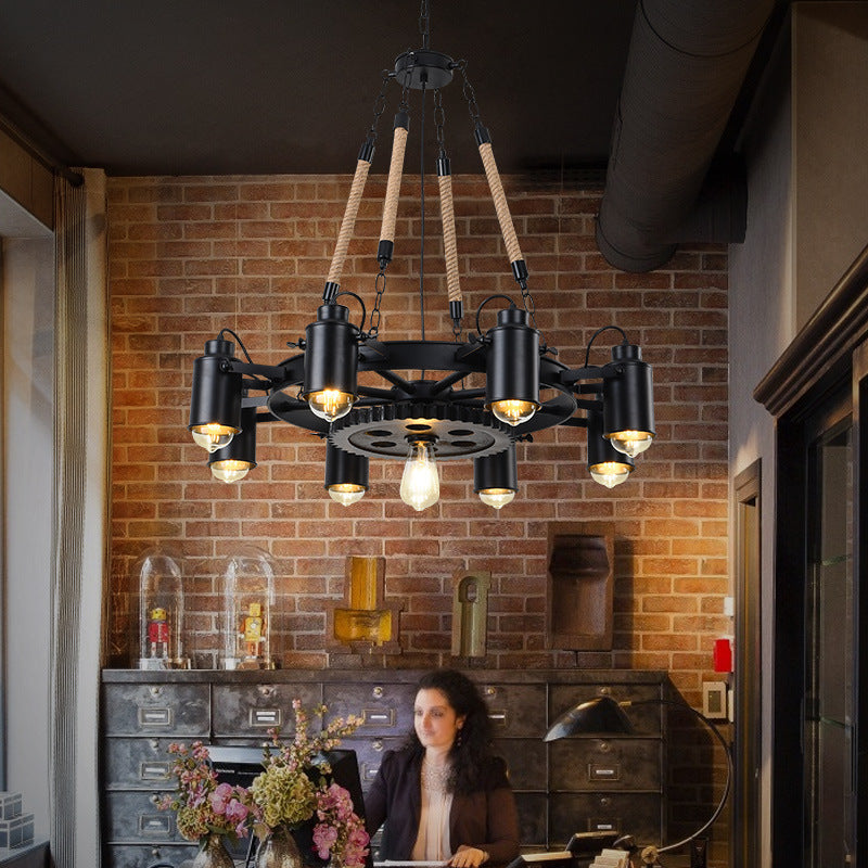 Epoch Suspension LED Industrielle Métal Noir/Corde Café/Bar - Neutralighting