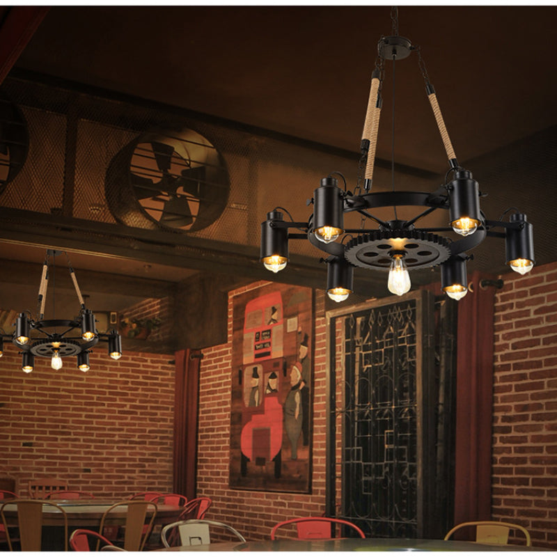 Epoch Suspension LED Industrielle Métal Noir/Corde Café/Bar - Neutralighting