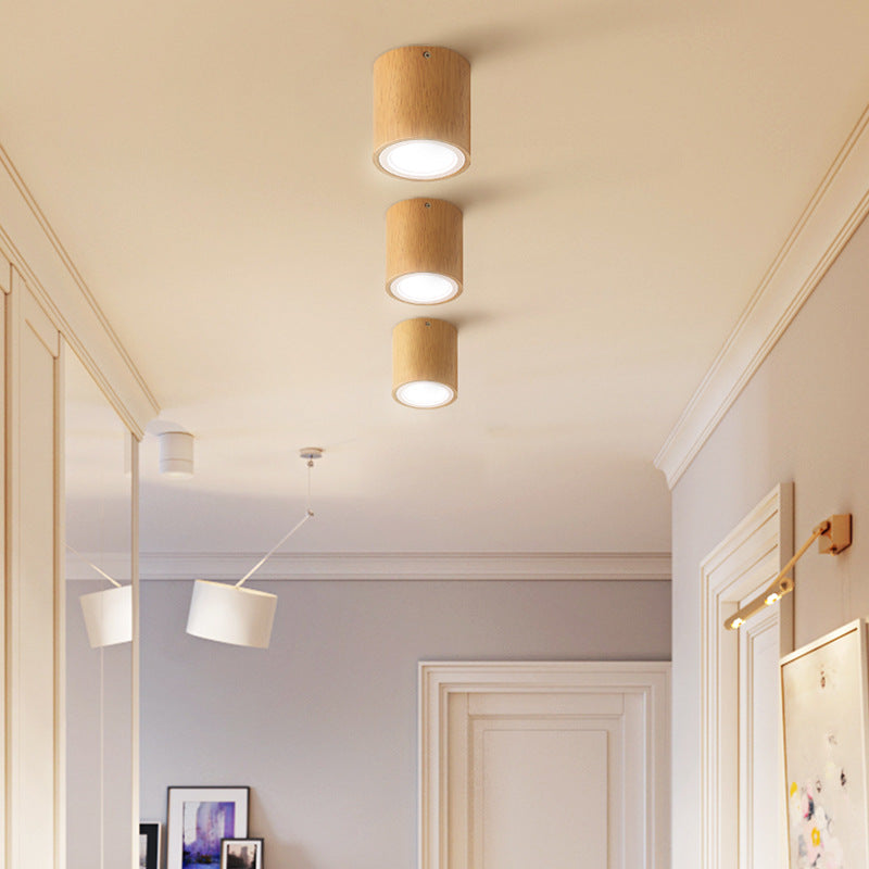 Muto Plafonnier Cylindre Moderne, Bois/Acrylique, Bois, Salon - Neutralighting
