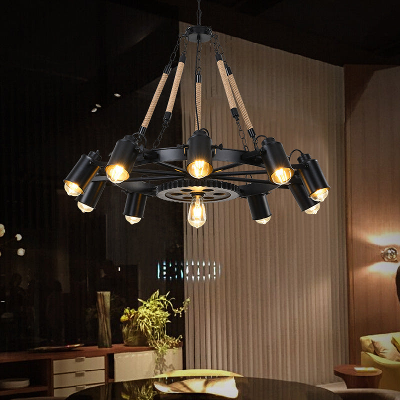 Epoch Suspension LED Industrielle Métal Noir/Corde Café/Bar - Neutralighting