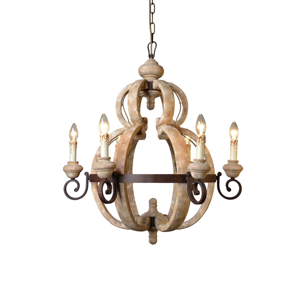Cumaryra Traditional Hand-carved Wooden Metal Chandelier - Lamp Copper