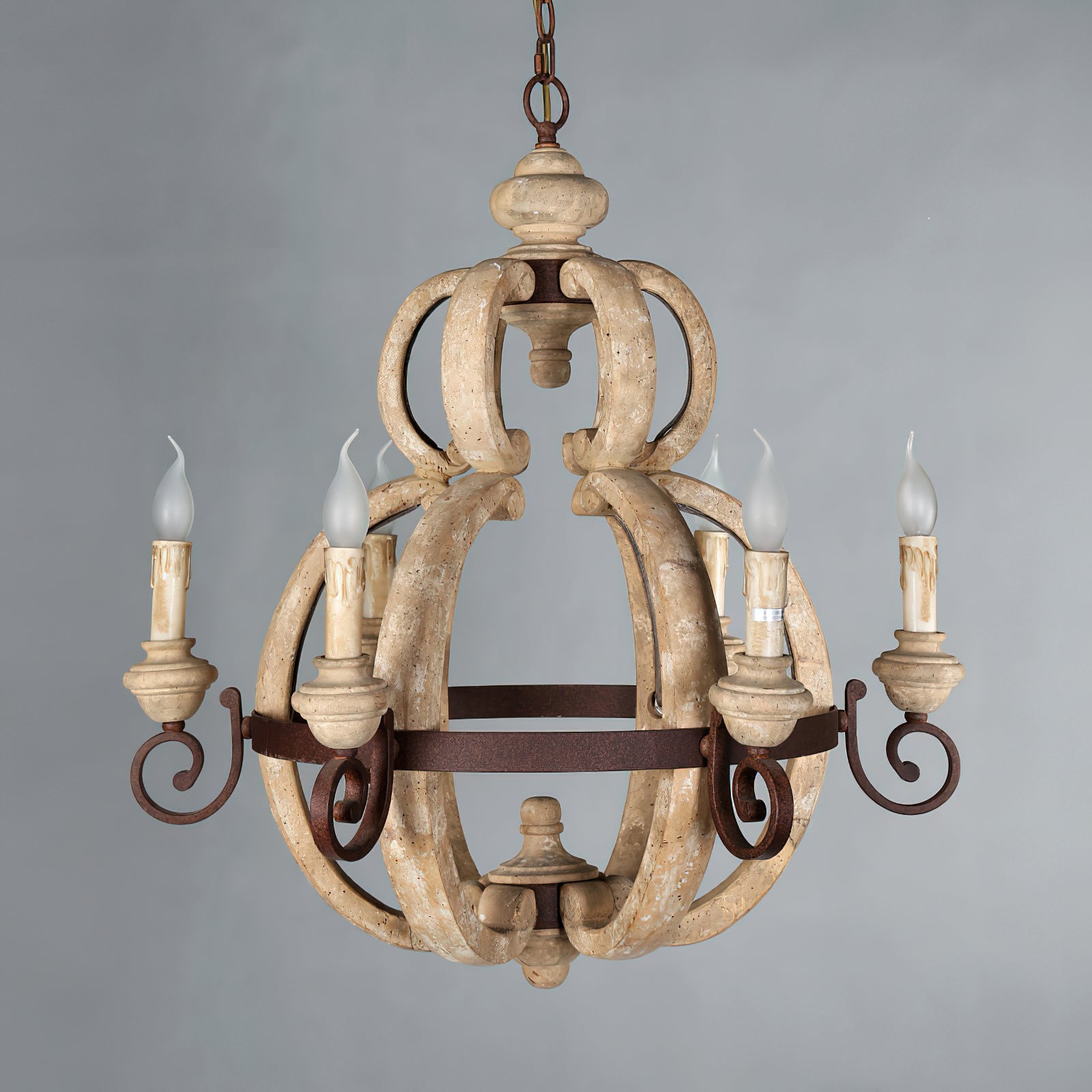 Cumaryra Traditional Hand-carved Wooden Metal Chandelier - Lamp Copper