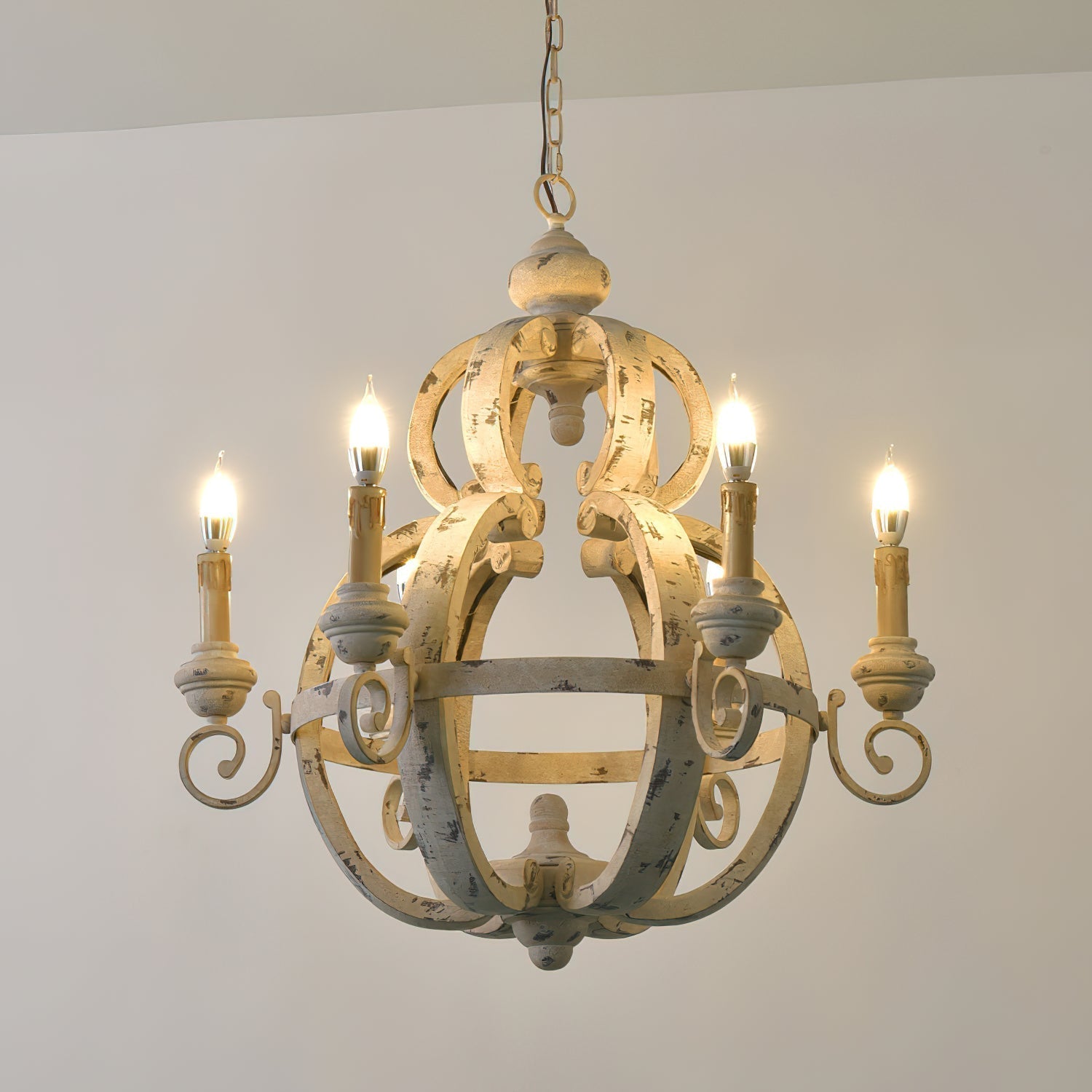 Cumaryra Traditional Hand-carved Wooden Metal Chandelier - Lamp Copper