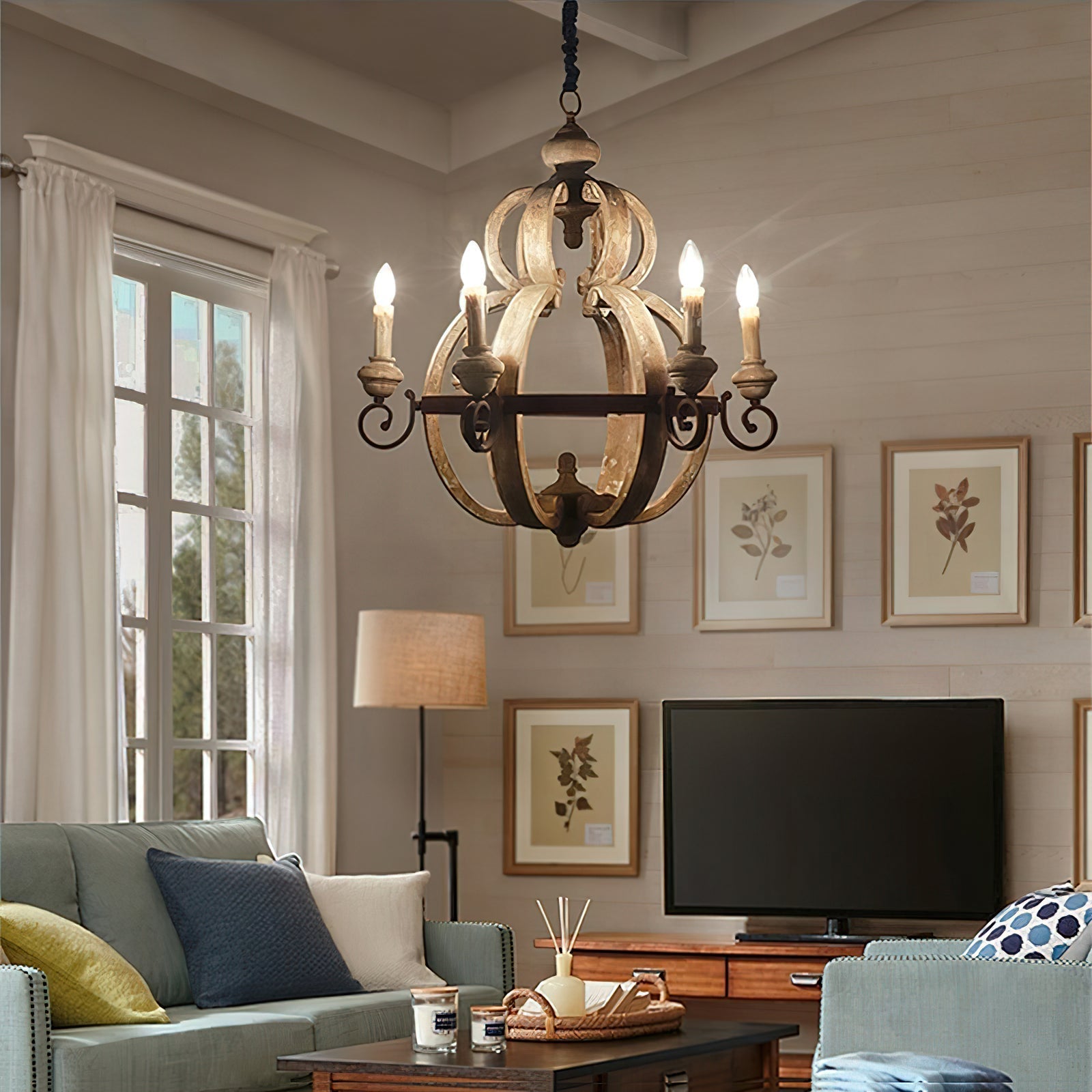 Cumaryra Traditional Hand-carved Wooden Metal Chandelier - Lamp Copper