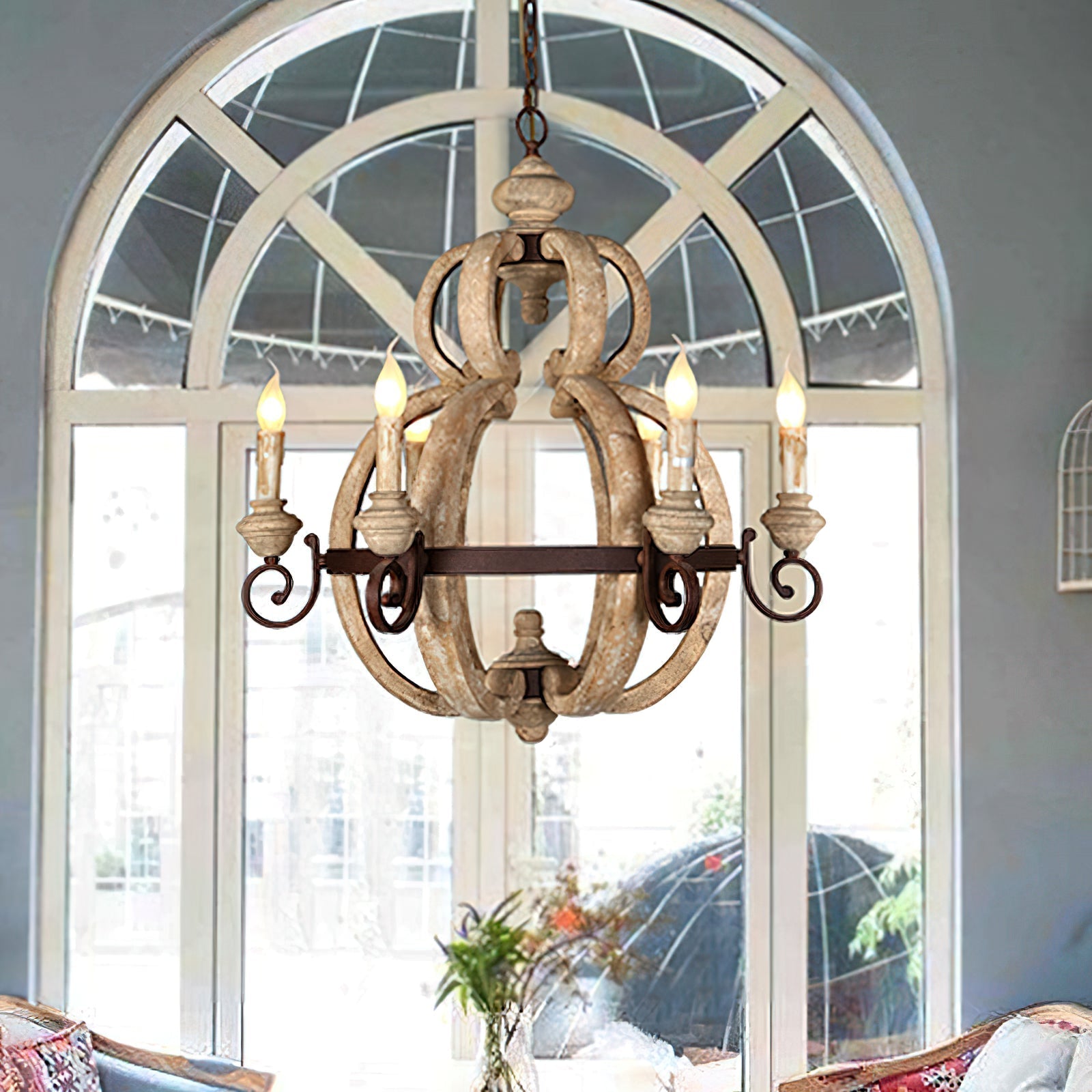 Cumaryra Traditional Hand-carved Wooden Metal Chandelier - Lamp Copper