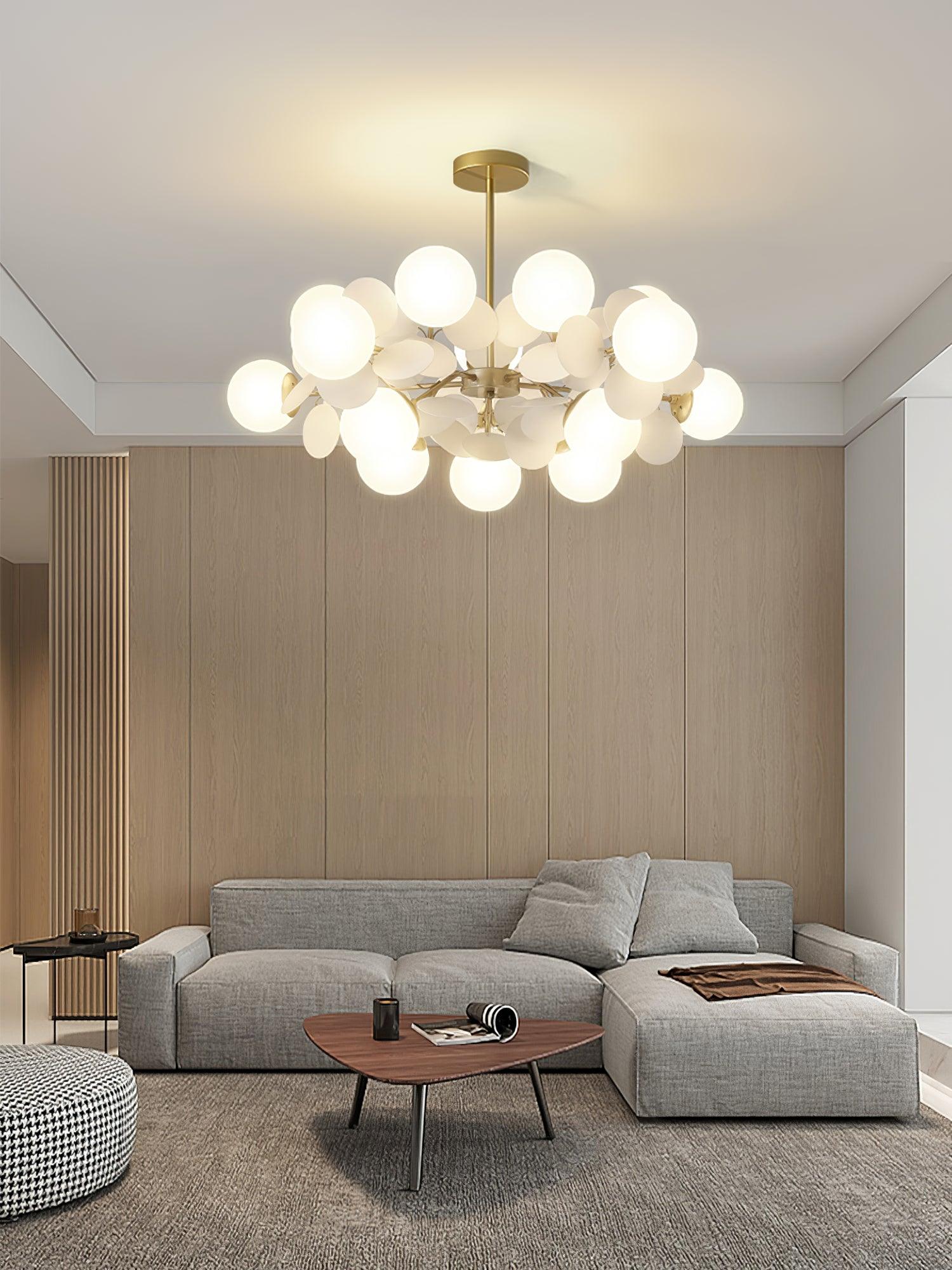 Lustra Chandelier Arbre Blanc Cassé à Huit Abat-jours Ouverts - Neutralighting