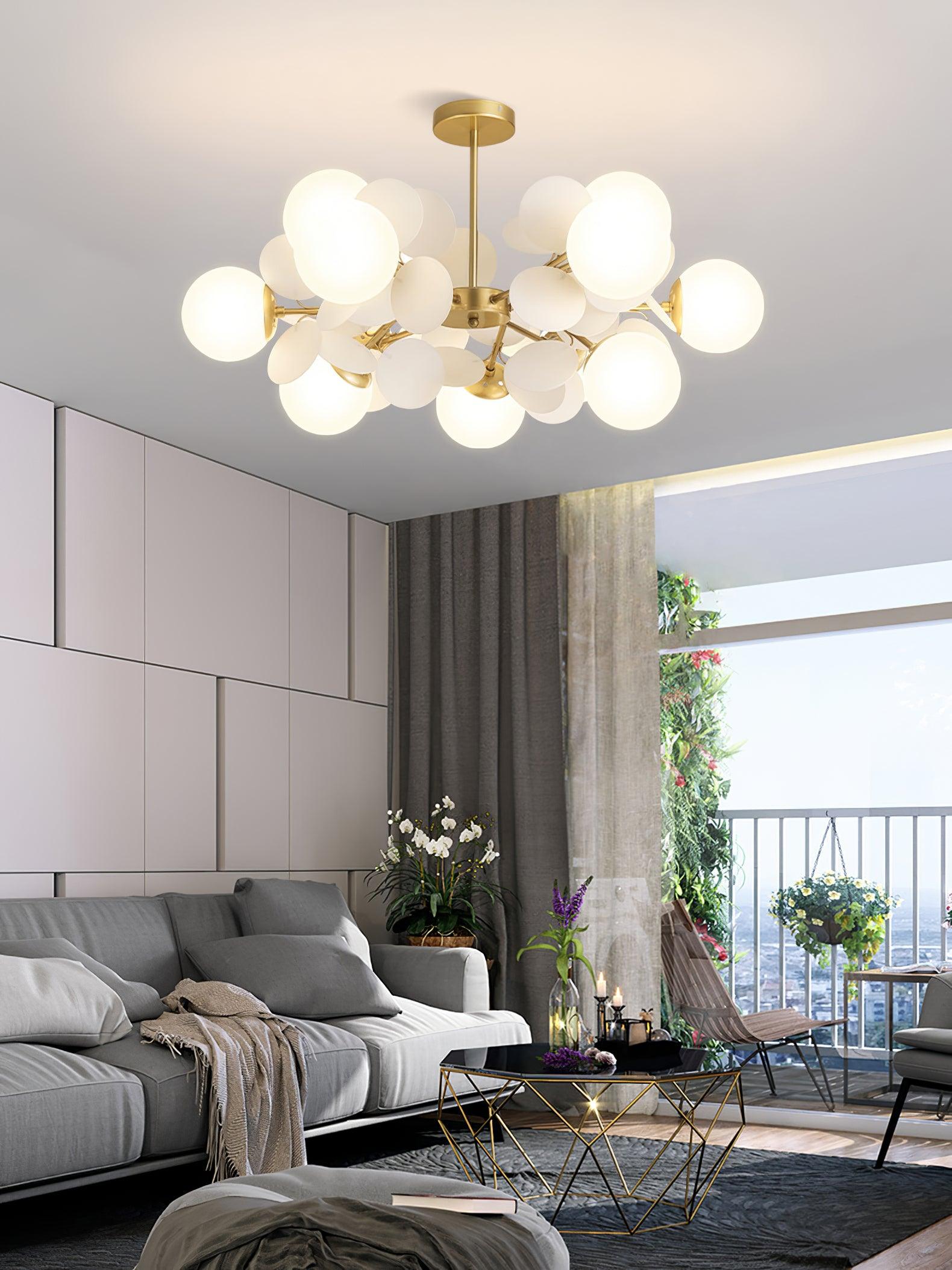 Lustra Chandelier Arbre Blanc Cassé à Huit Abat-jours Ouverts - Neutralighting