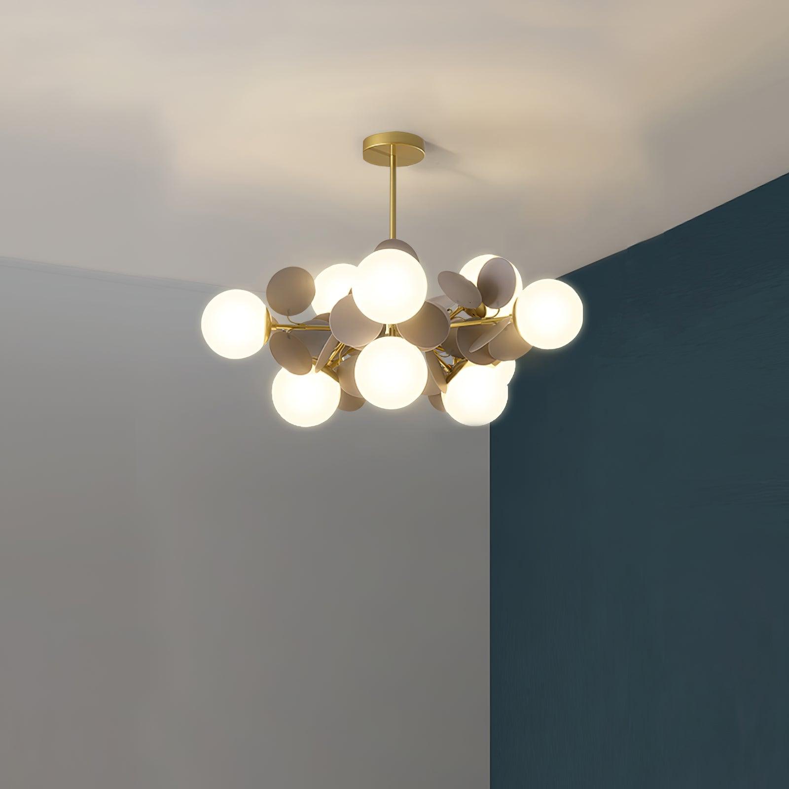 Lustra Chandelier Arbre Blanc Cassé à Huit Abat-jours Ouverts - Neutralighting