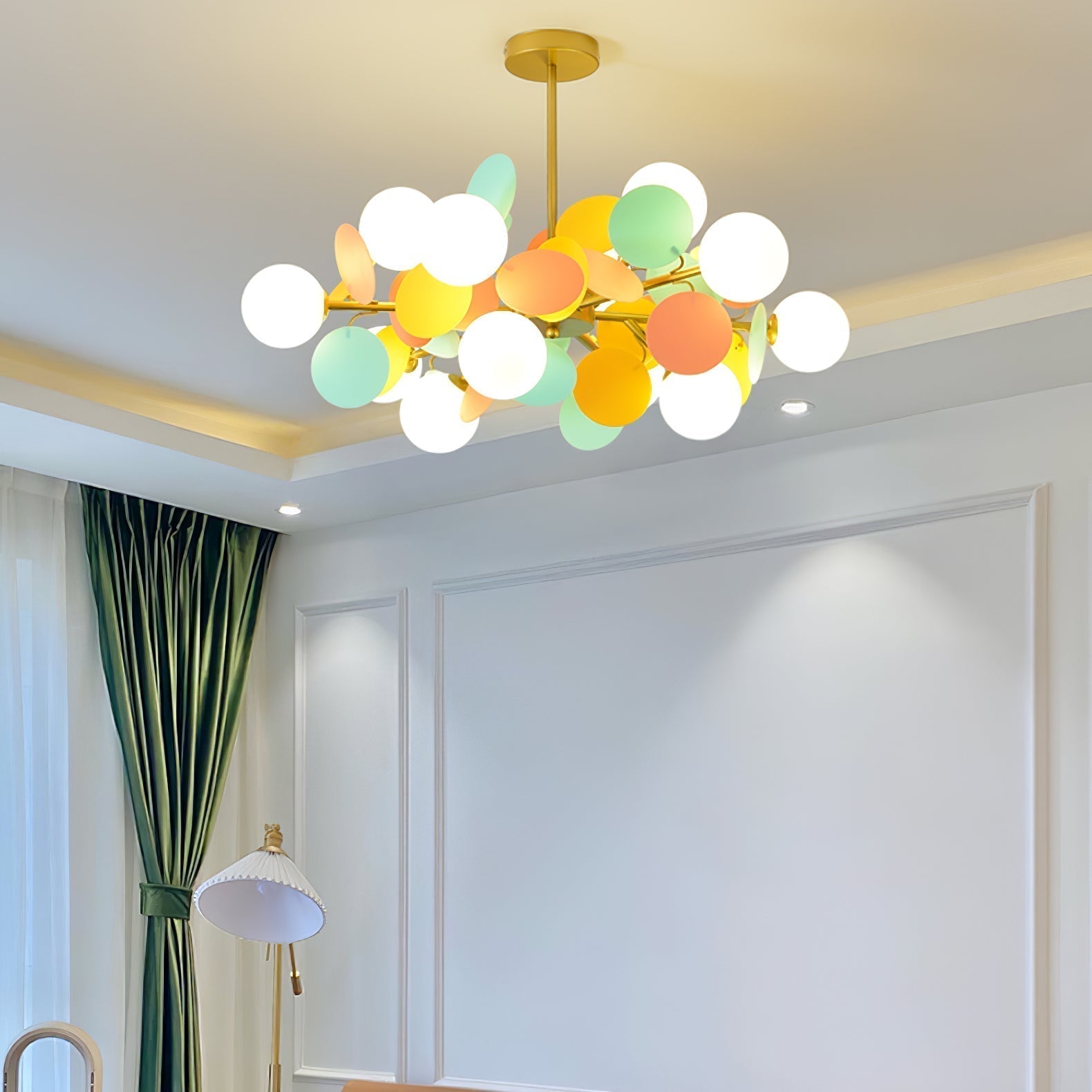 Lustra Chandelier Arbre Blanc Cassé à Huit Abat-jours Ouverts - Neutralighting