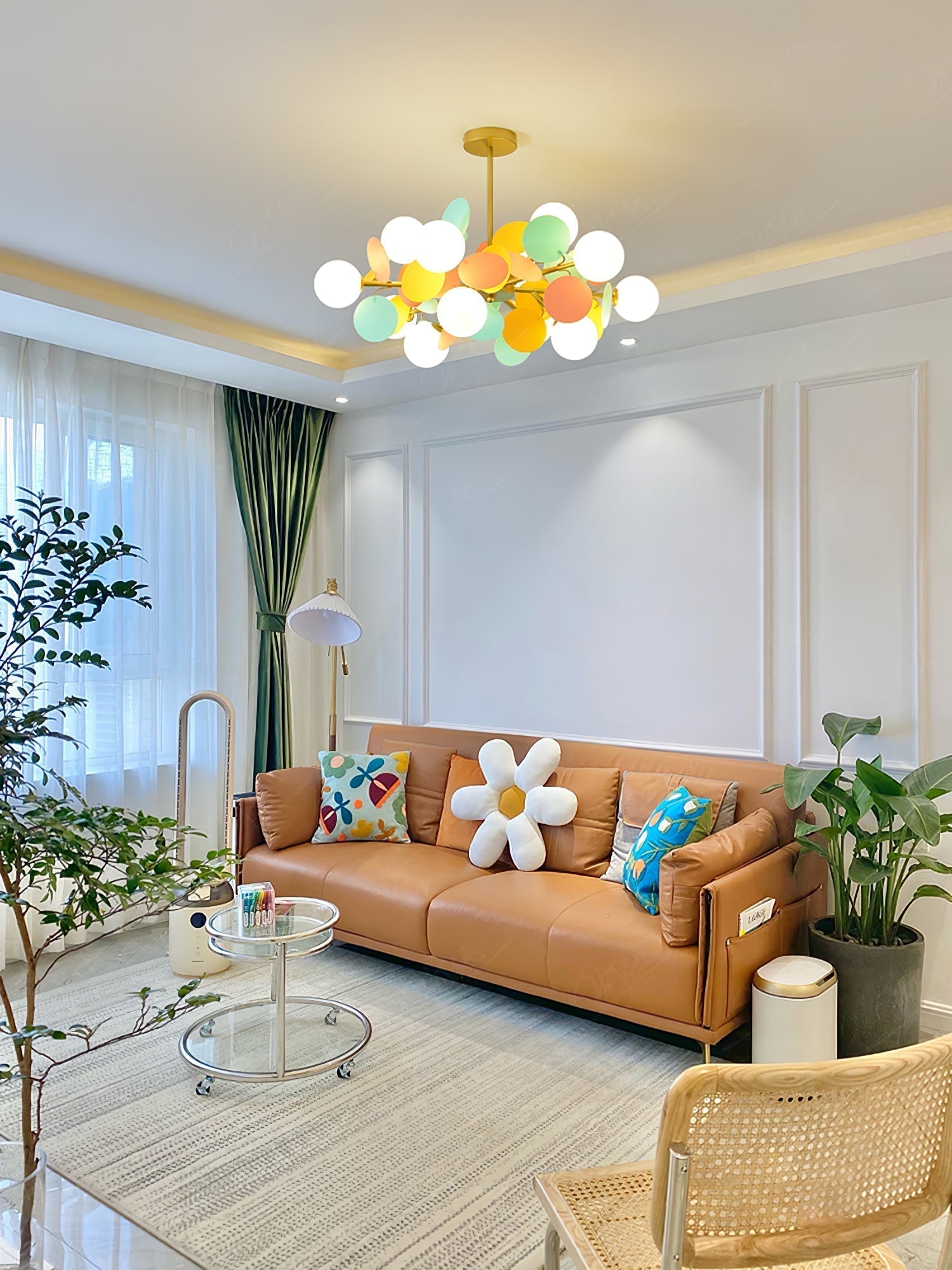 Lustra Chandelier Arbre Blanc Cassé à Huit Abat-jours Ouverts - Neutralighting