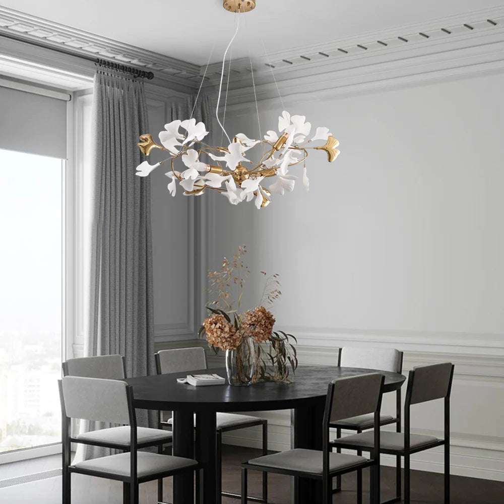 Davor Lustre Suspension Feuille Artistic Design. Métal/Céramique. Blanc. Salon - Neutralighting