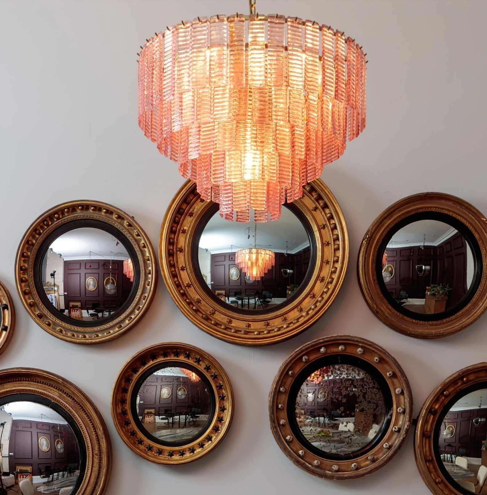 Aurora Chandelier Pink Murano Glass Layered Vintage Luxury - Letslighting