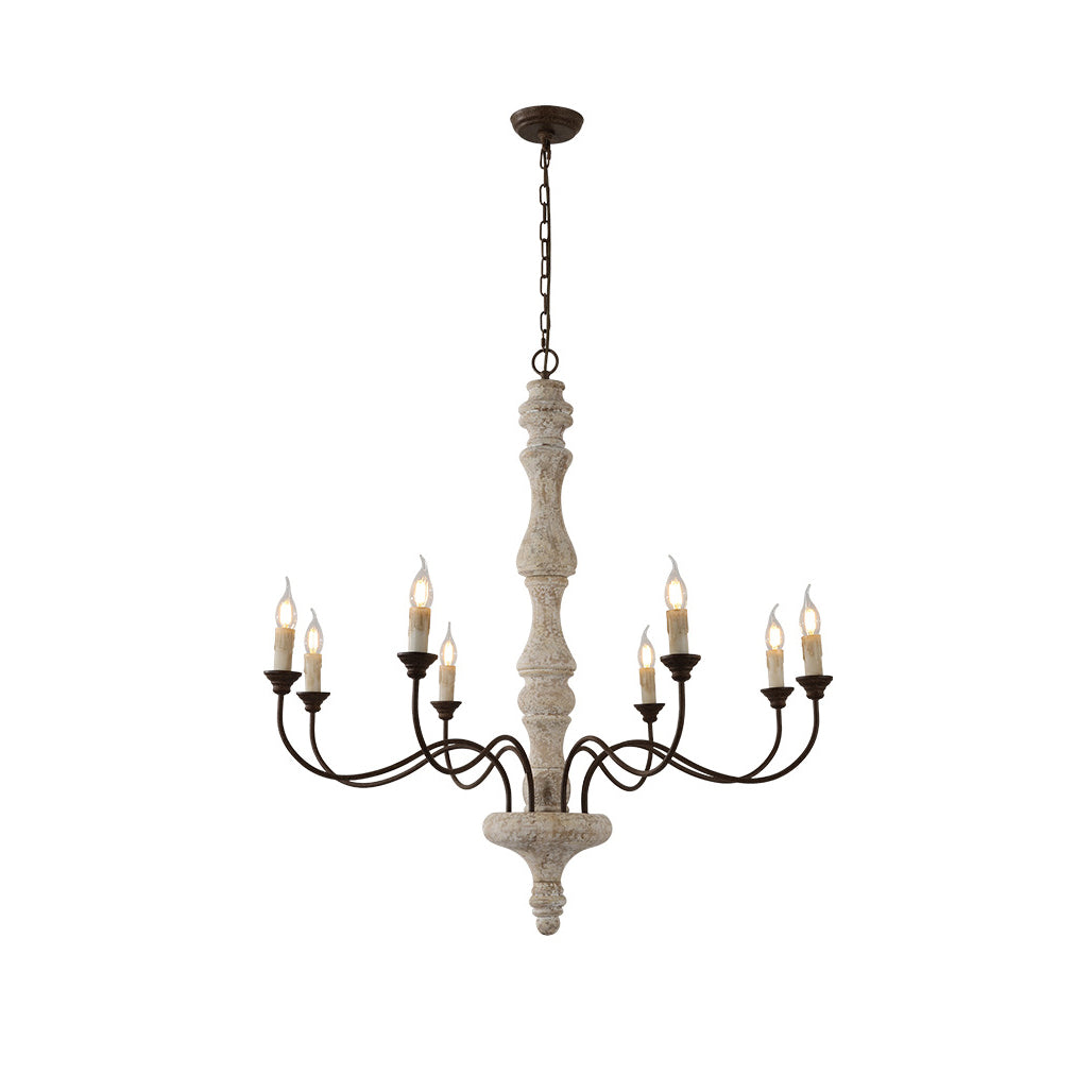 Emirel Vintage 8-Light Candle Wooden Metal Chandelier - Lamp Copper