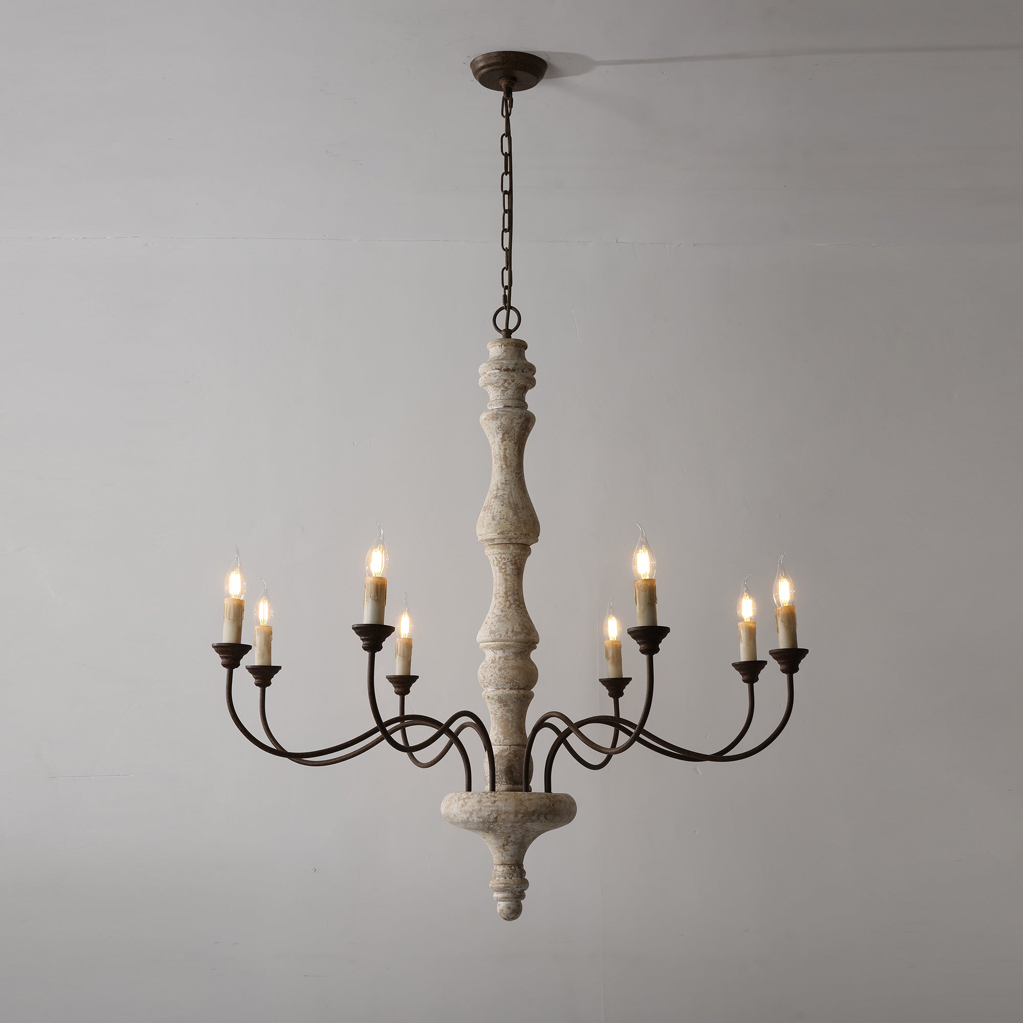 Emirel Vintage 8-Light Candle Wooden Metal Chandelier - Lamp Copper
