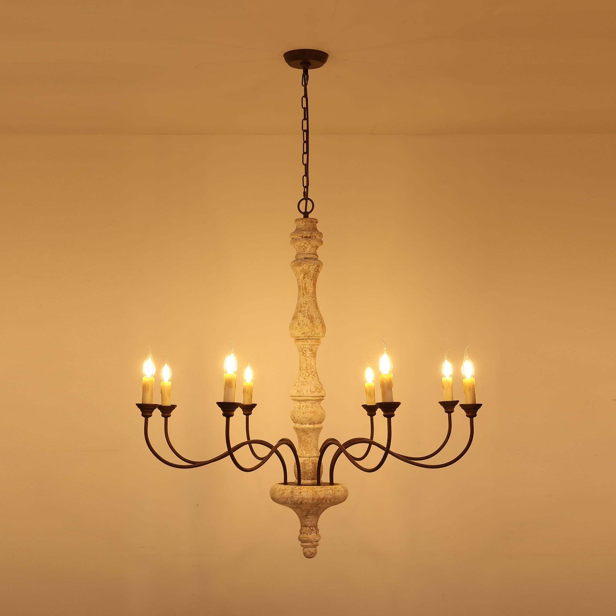 Emirel Vintage 8-Light Candle Wooden Metal Chandelier - Lamp Copper