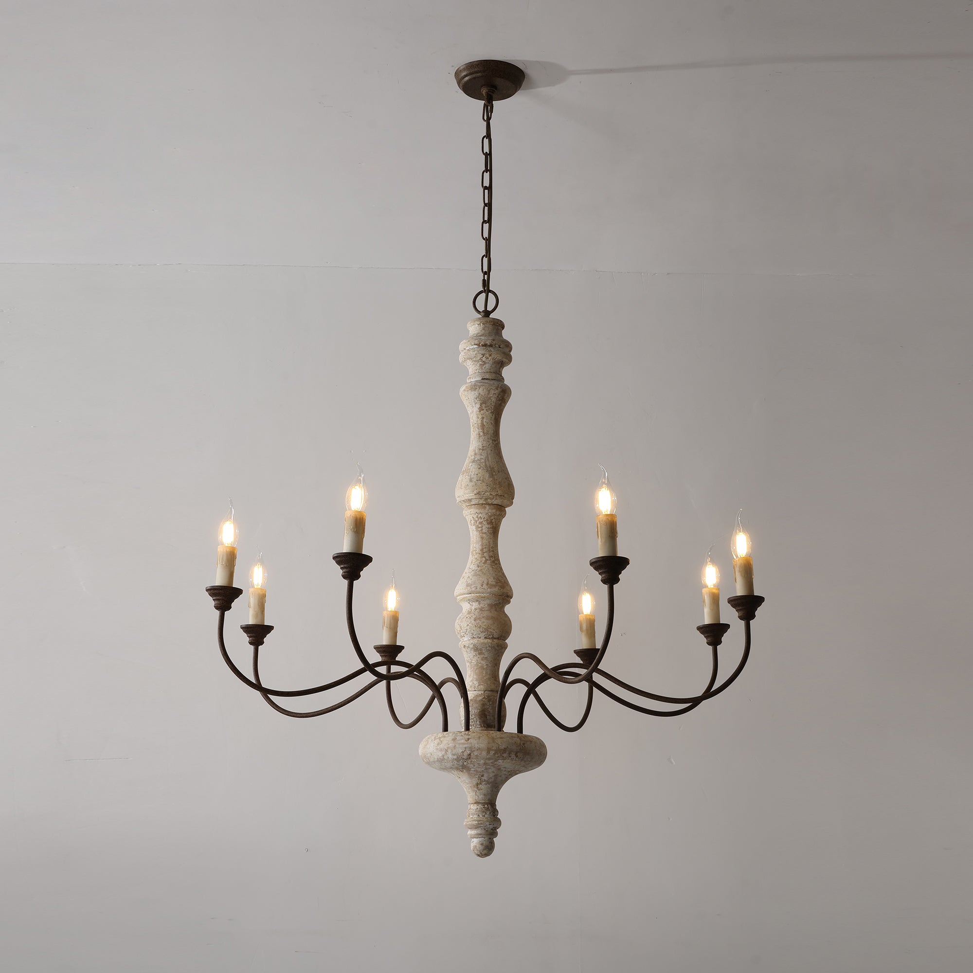 Emirel Vintage 8-Light Candle Wooden Metal Chandelier - Lamp Copper