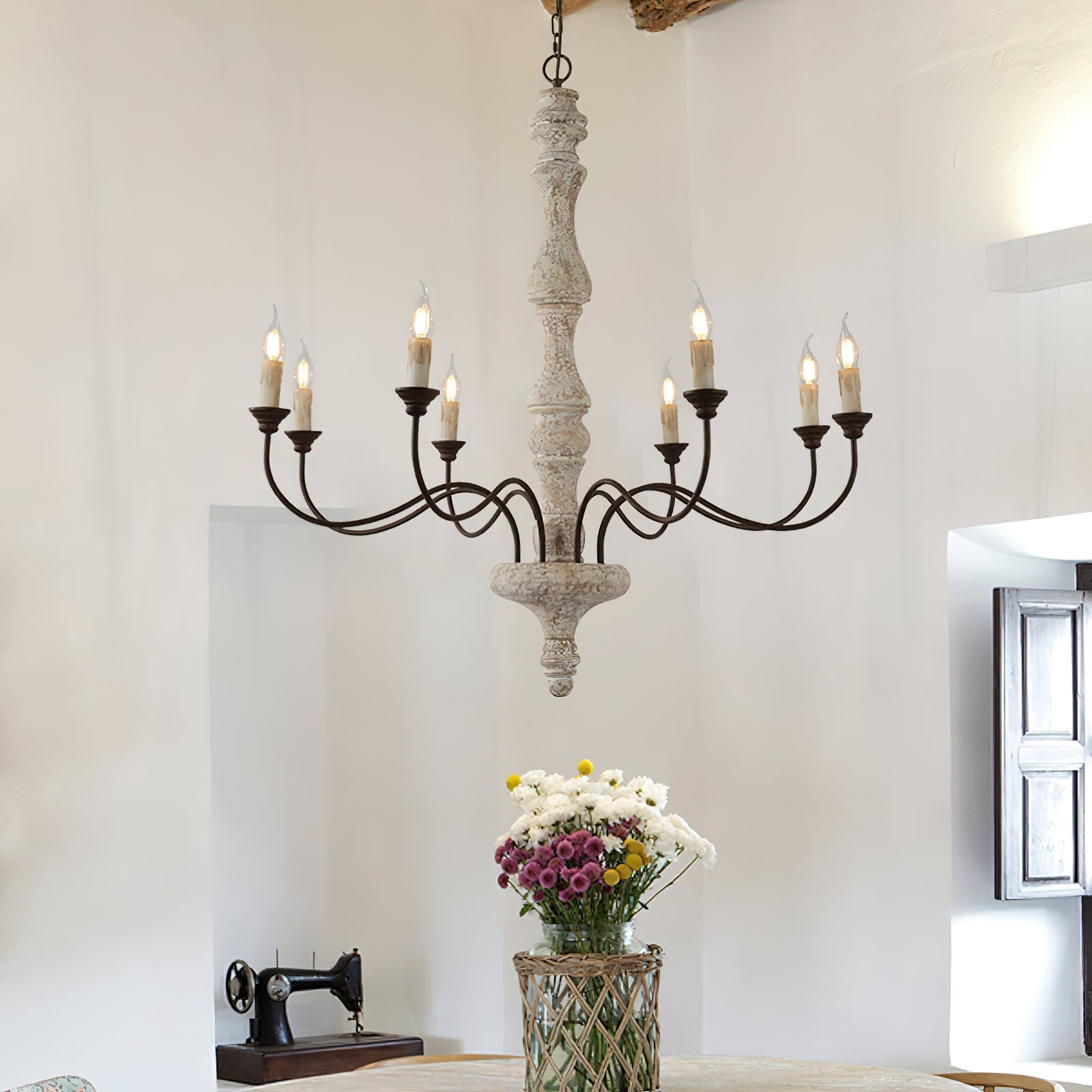 Emirel Vintage 8-Light Candle Wooden Metal Chandelier - Lamp Copper