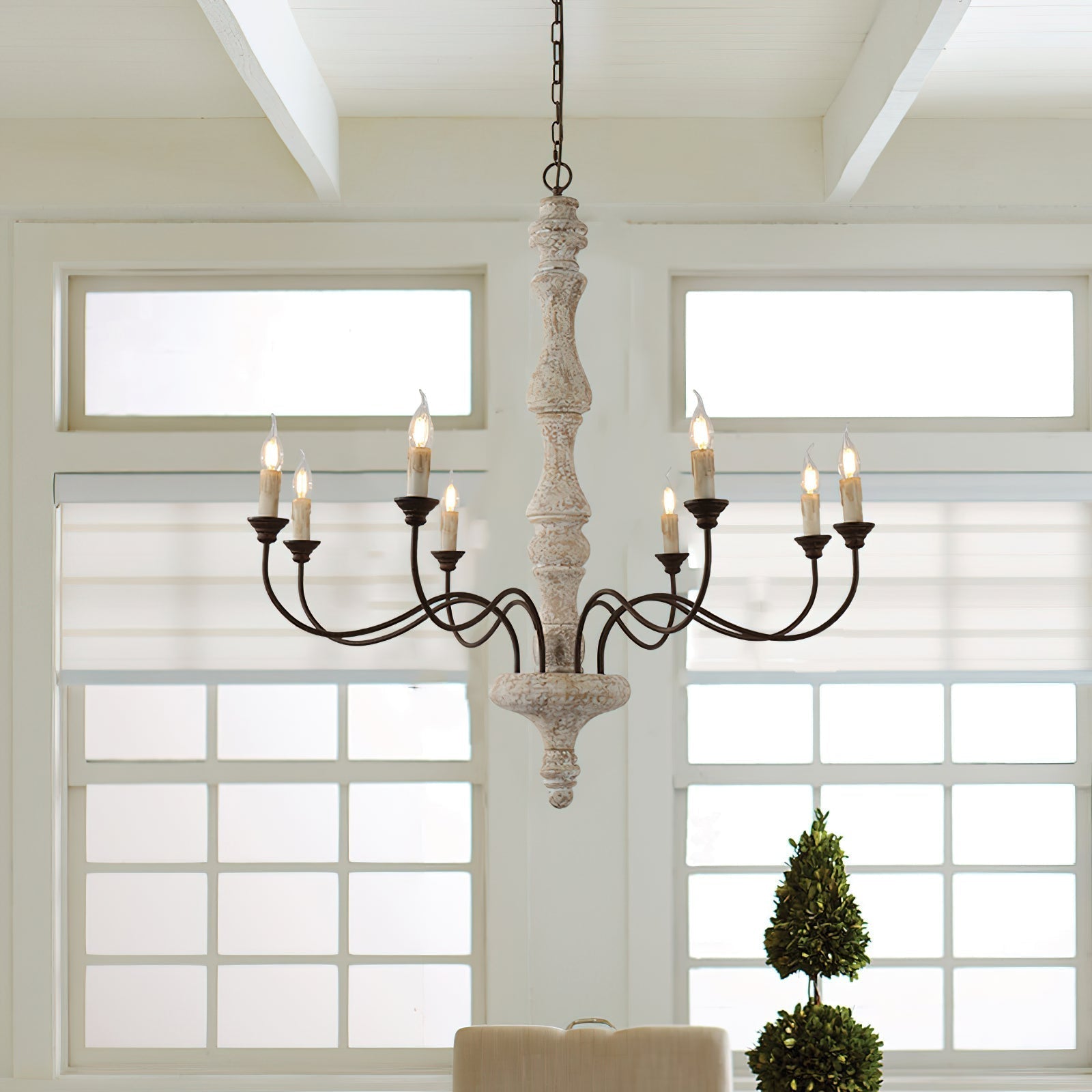 Emirel Vintage 8-Light Candle Wooden Metal Chandelier - Lamp Copper