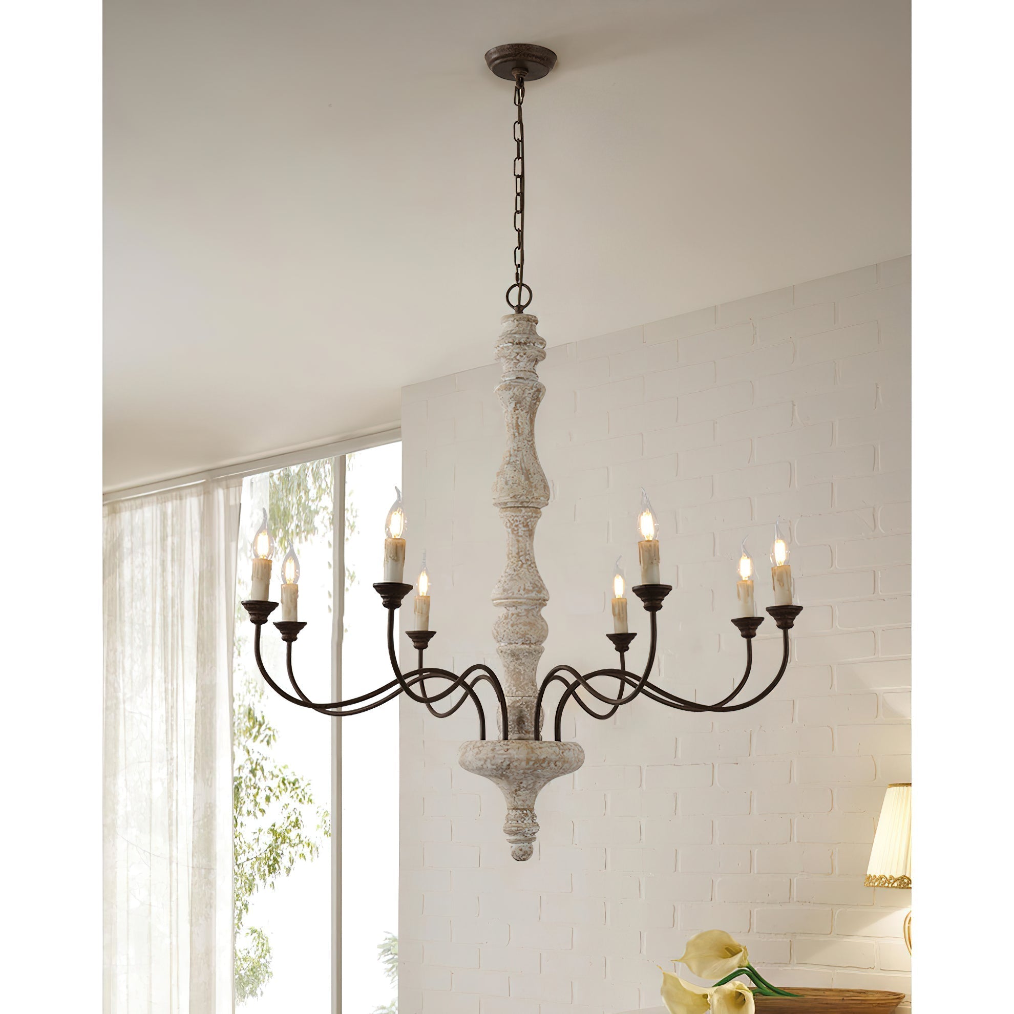 Emirel Vintage 8-Light Candle Wooden Metal Chandelier - Lamp Copper