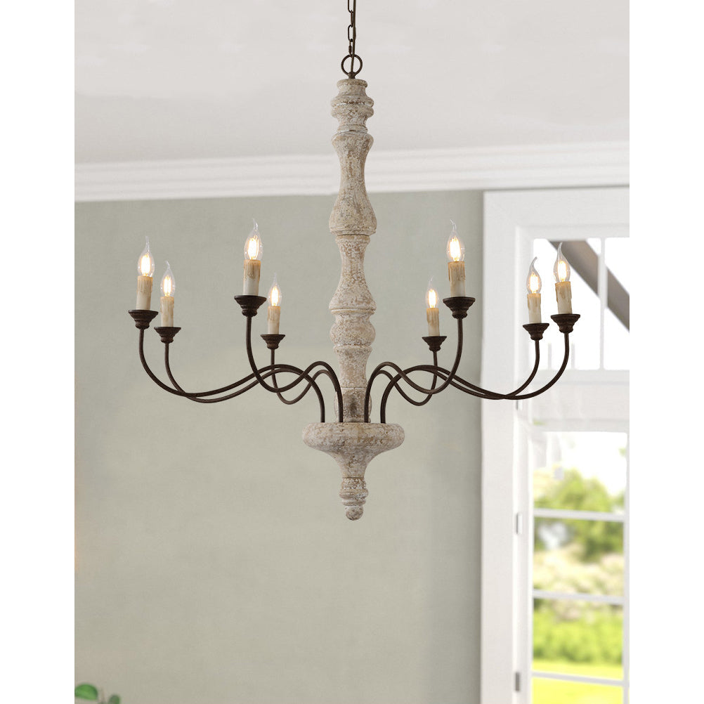 Emirel Vintage 8-Light Candle Wooden Metal Chandelier - Lamp Copper