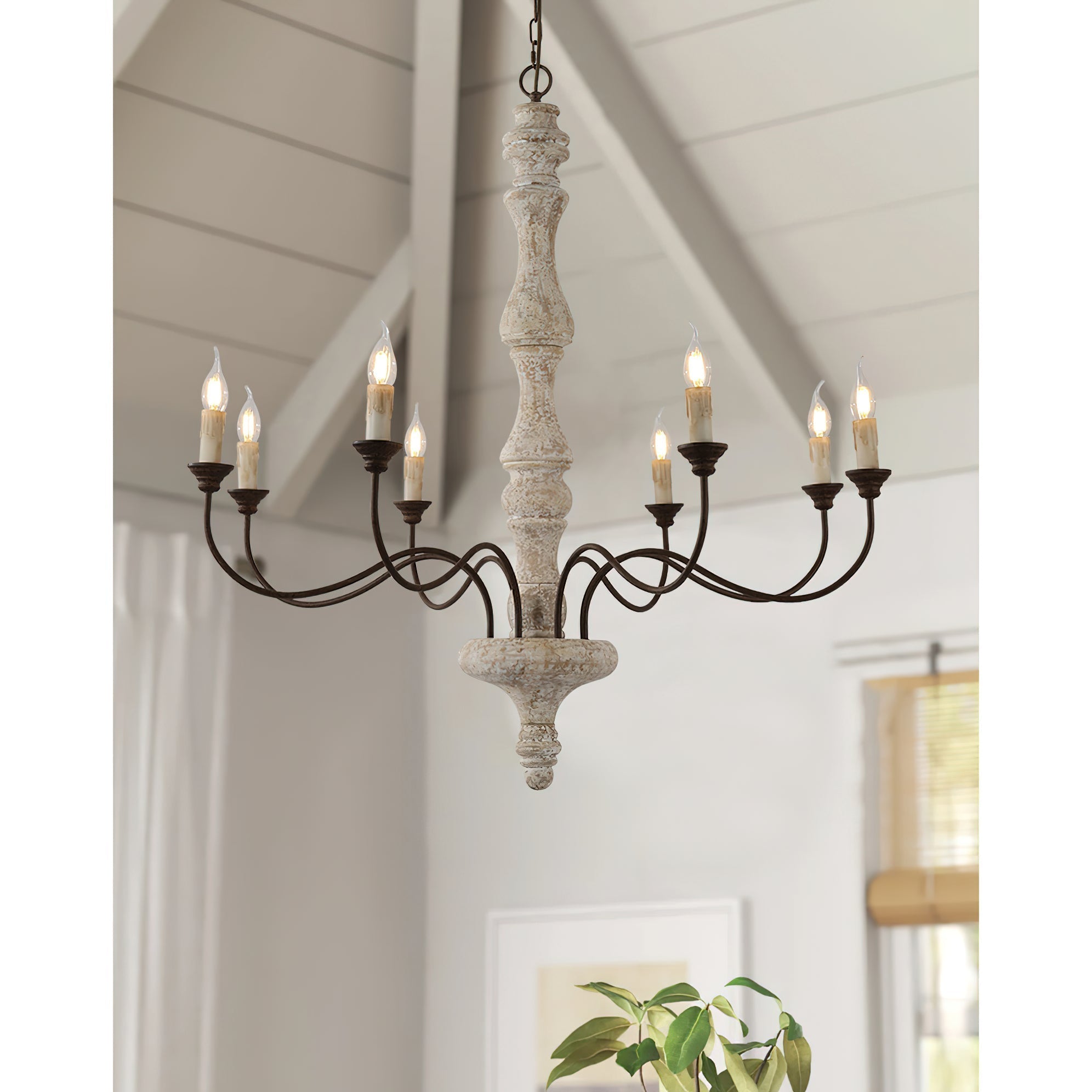 Emirel Vintage 8-Light Candle Wooden Metal Chandelier - Lamp Copper