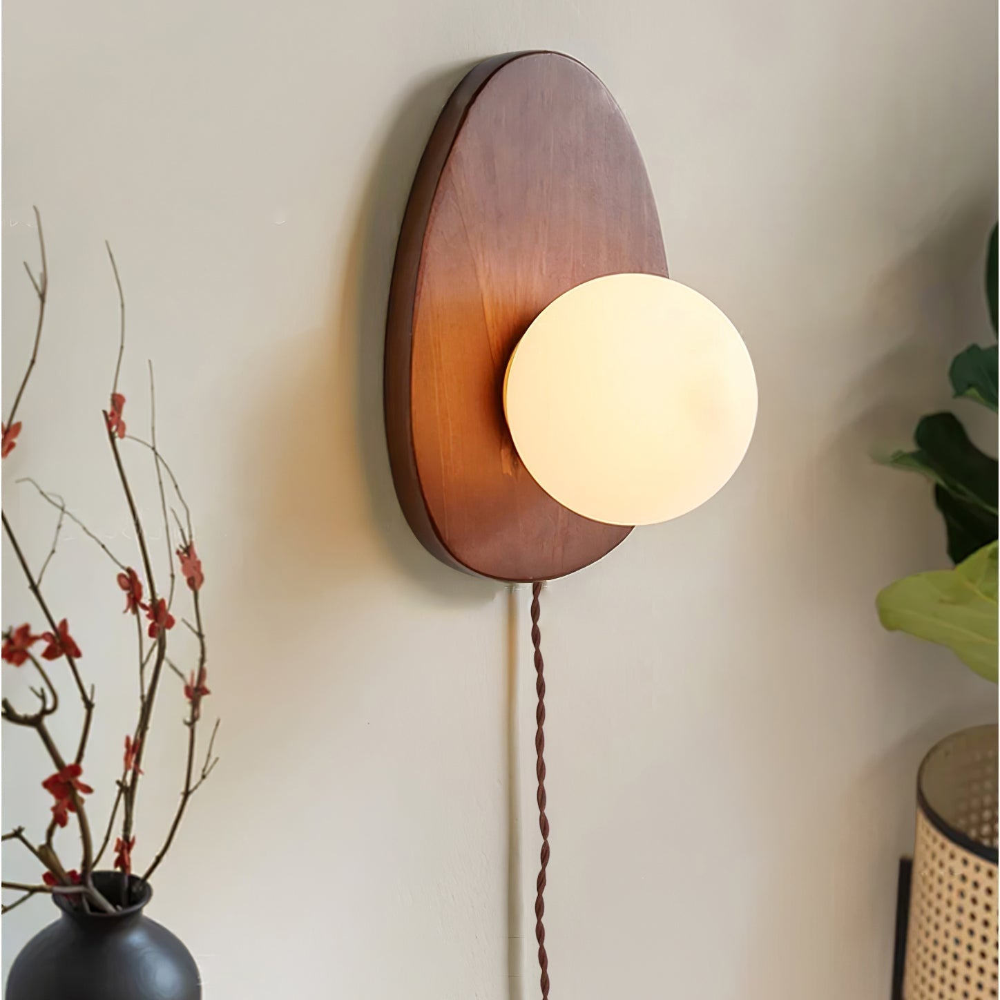 Nylaeiel Nordic Art Plug-in Walnut Glass Wood Wall Lamp - Neutralighting