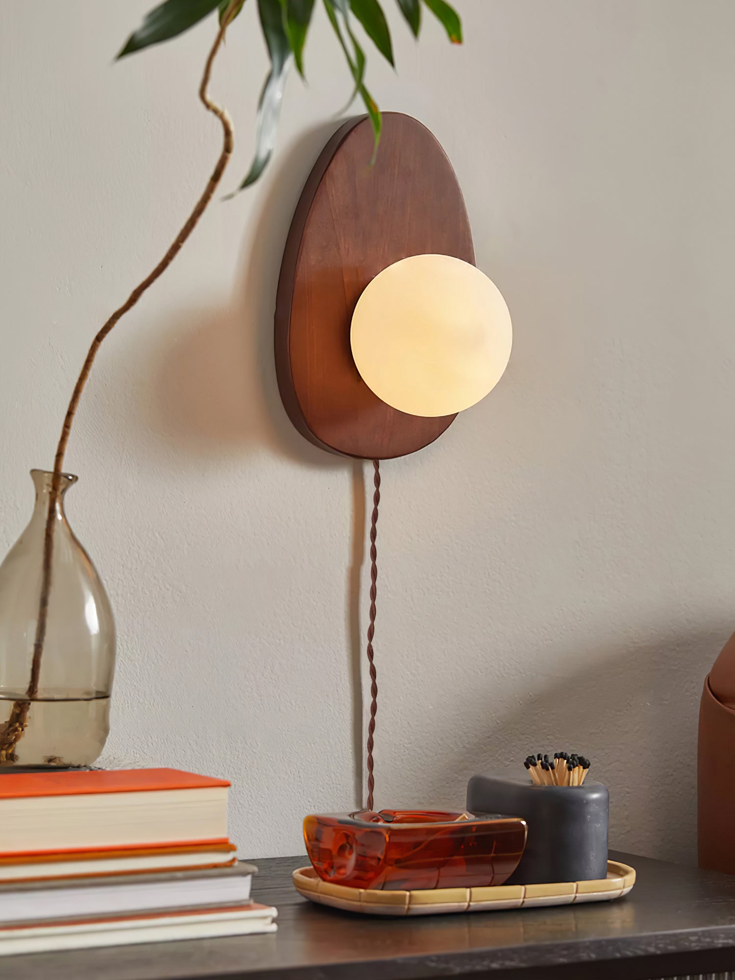 Nylaeiel Nordic Art Plug-in Walnut Glass Wood Wall Lamp - Neutralighting