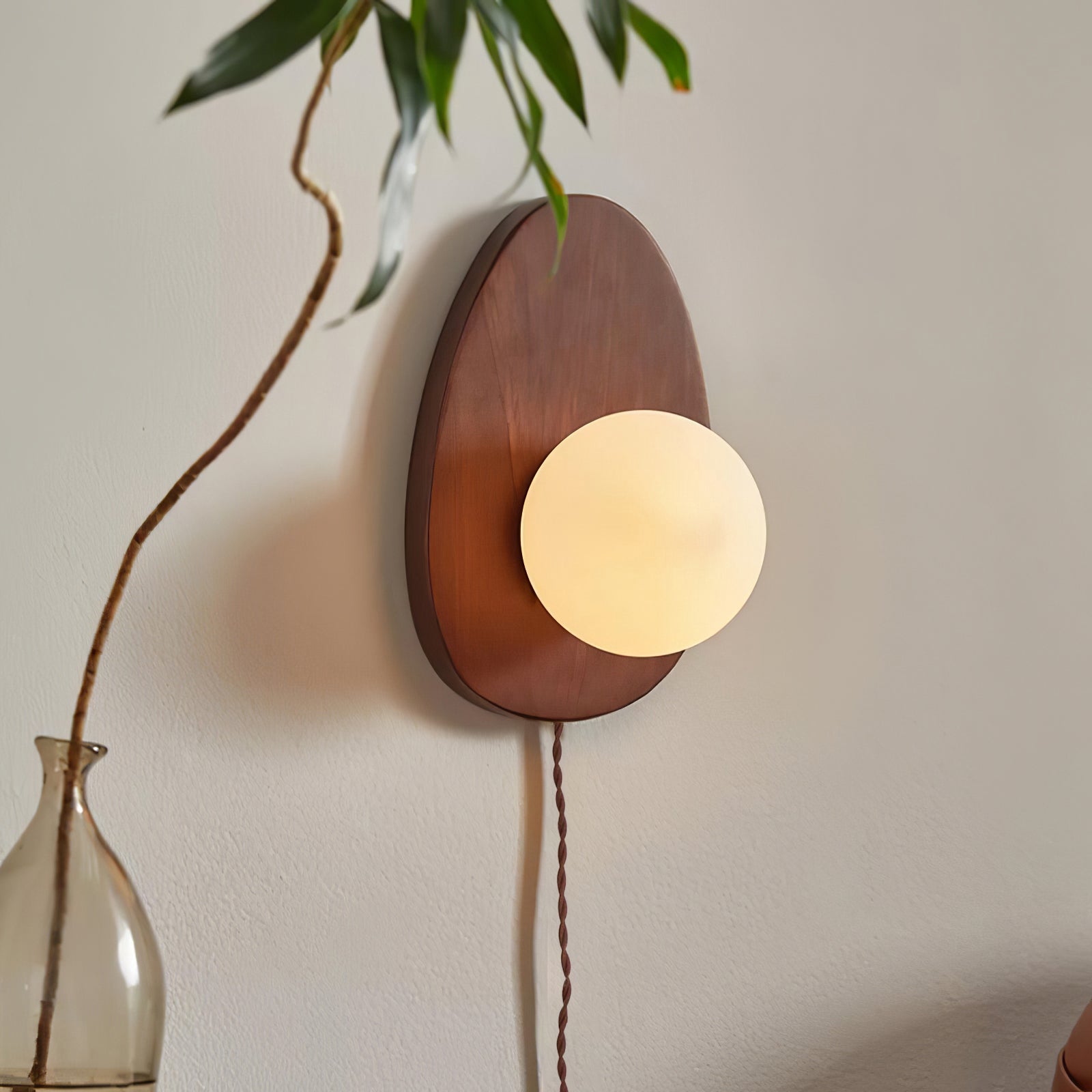 Nylaeiel Nordic Art Plug-in Walnut Glass Wood Wall Lamp - Neutralighting