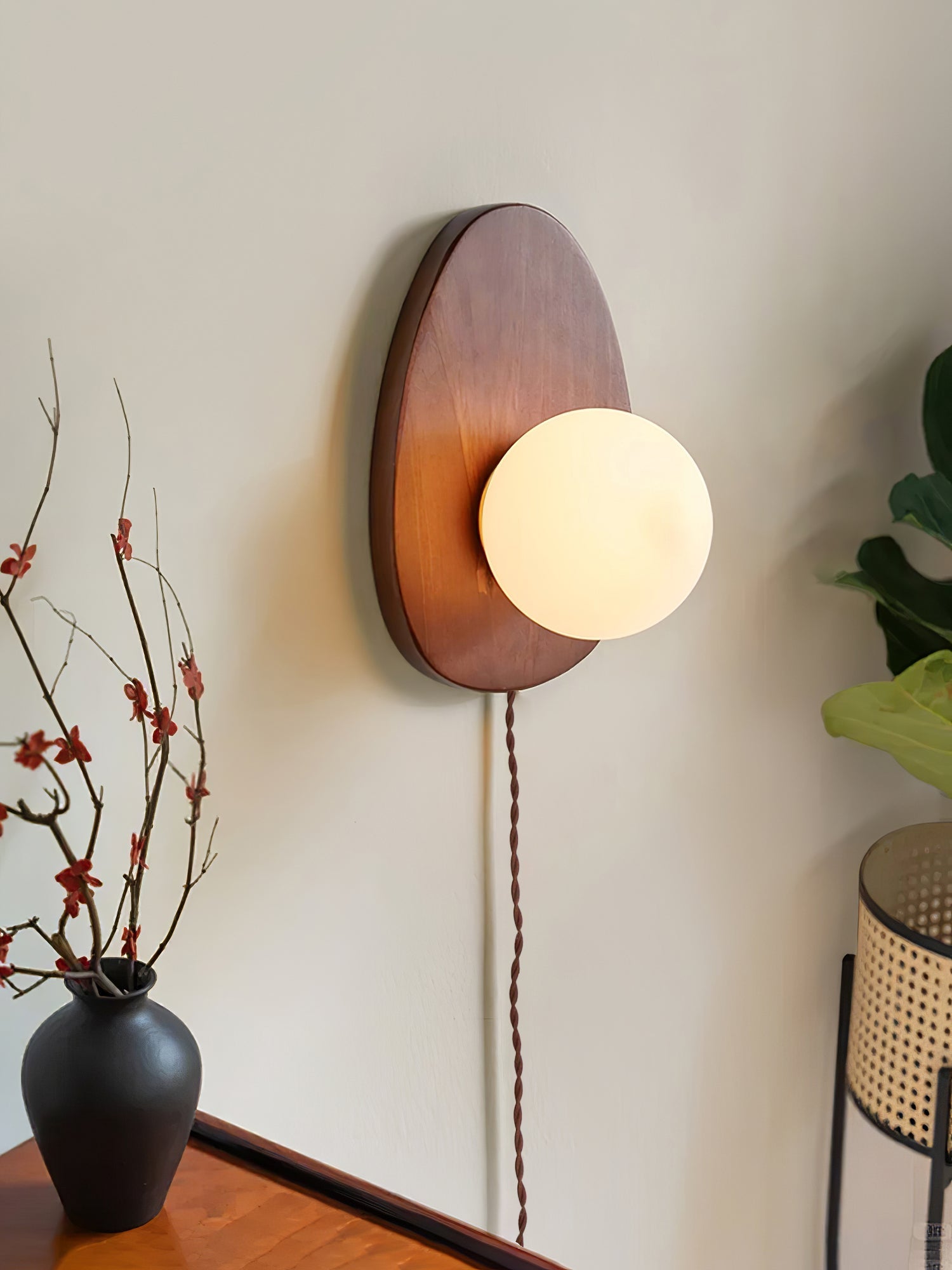 Nylaeiel Nordic Art Plug-in Walnut Glass Wood Wall Lamp - Neutralighting