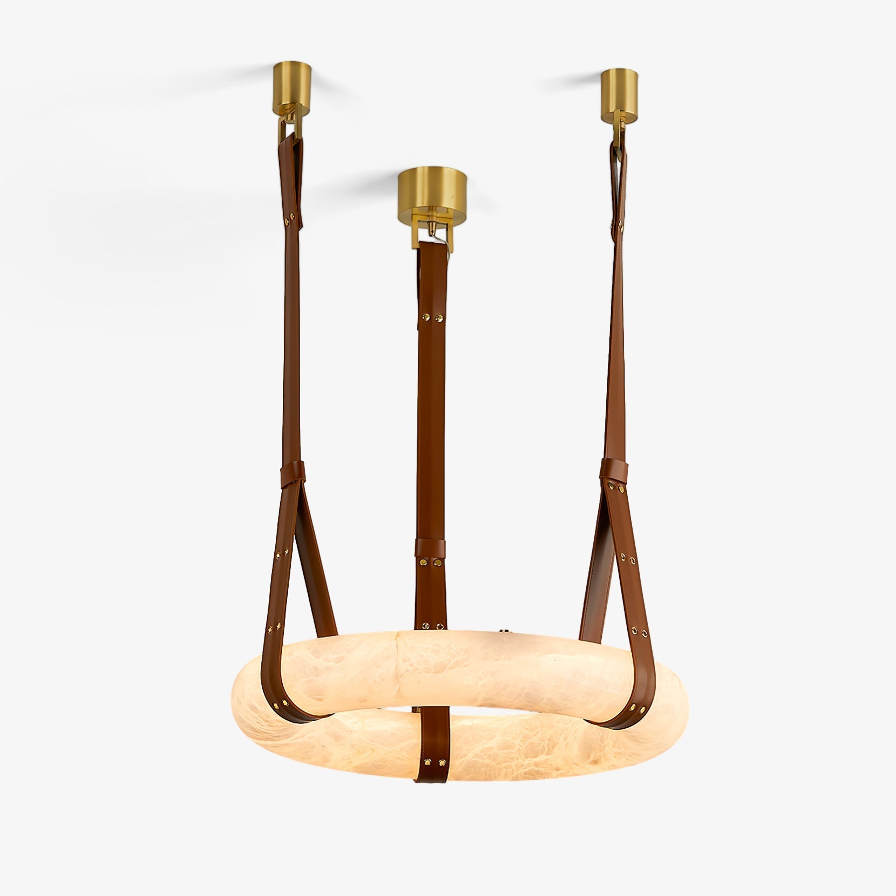 Suspension Alabaster Ring Triple lanières en cuir Nordic Luxe - Neutralighting