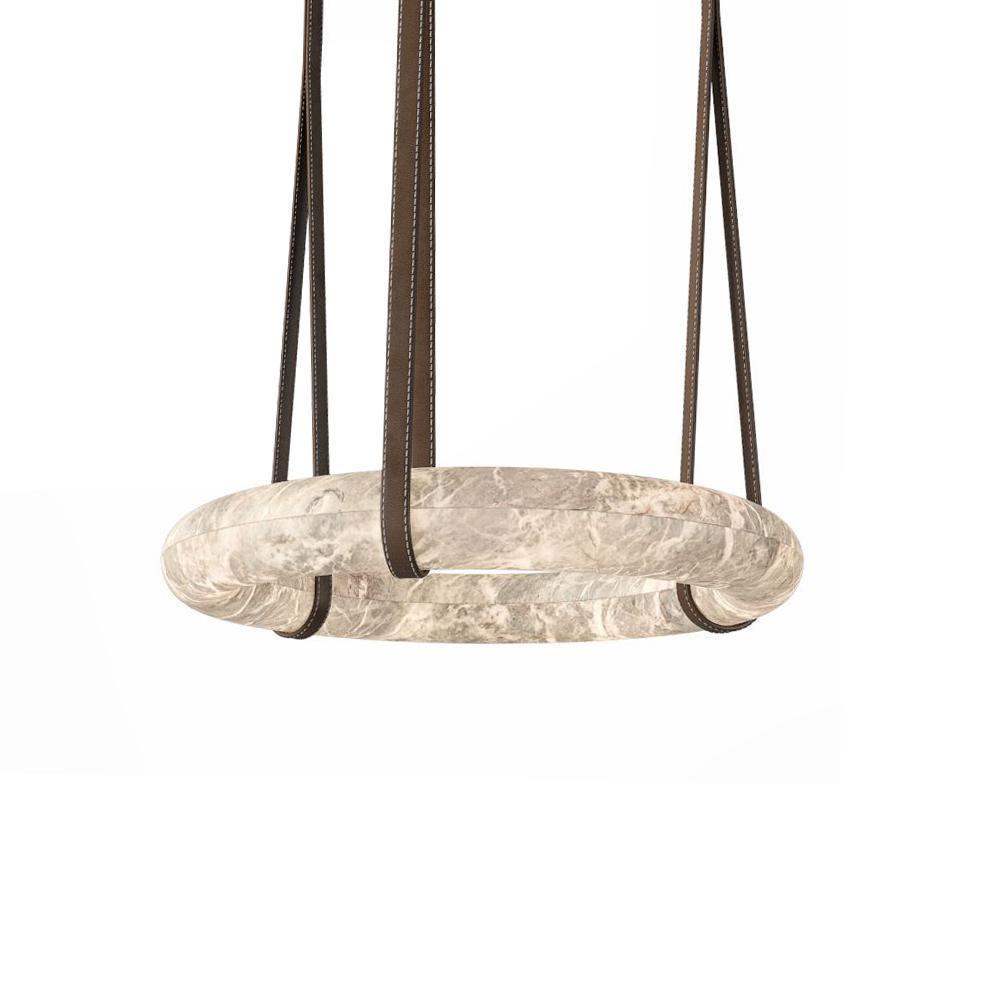Suspension Alabaster Ring Triple lanières en cuir Nordic Luxe - Neutralighting