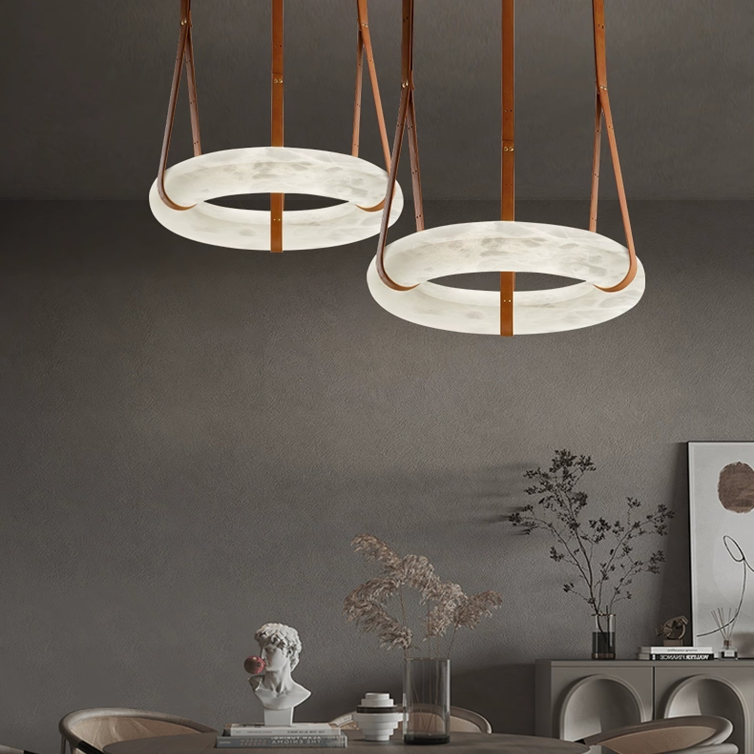 Luste Alabaster Chandeliers Ring Leather Strap Version B - Letslighting
