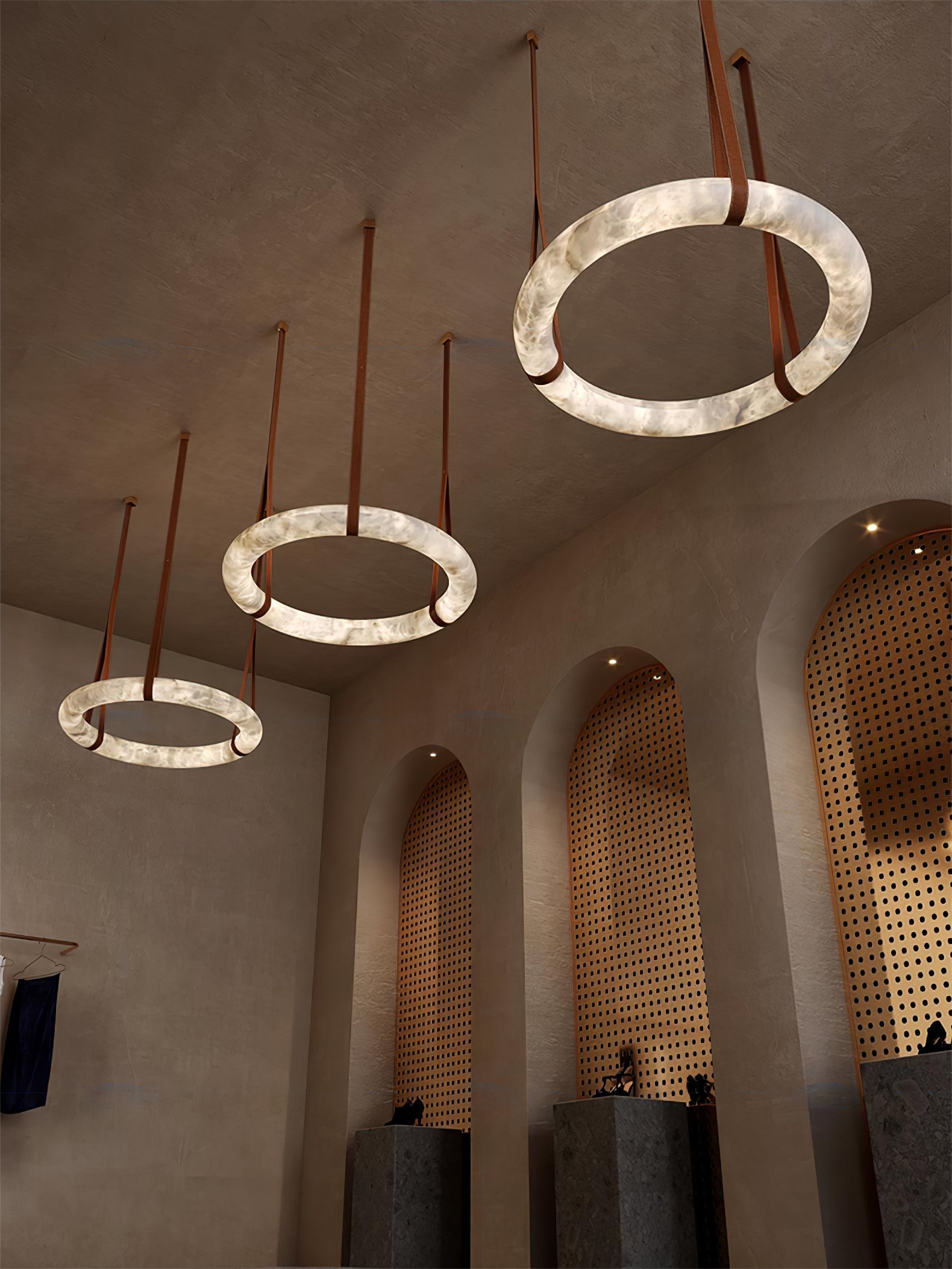 Luste Alabaster Chandeliers Ring Leather Strap Version B - Letslighting