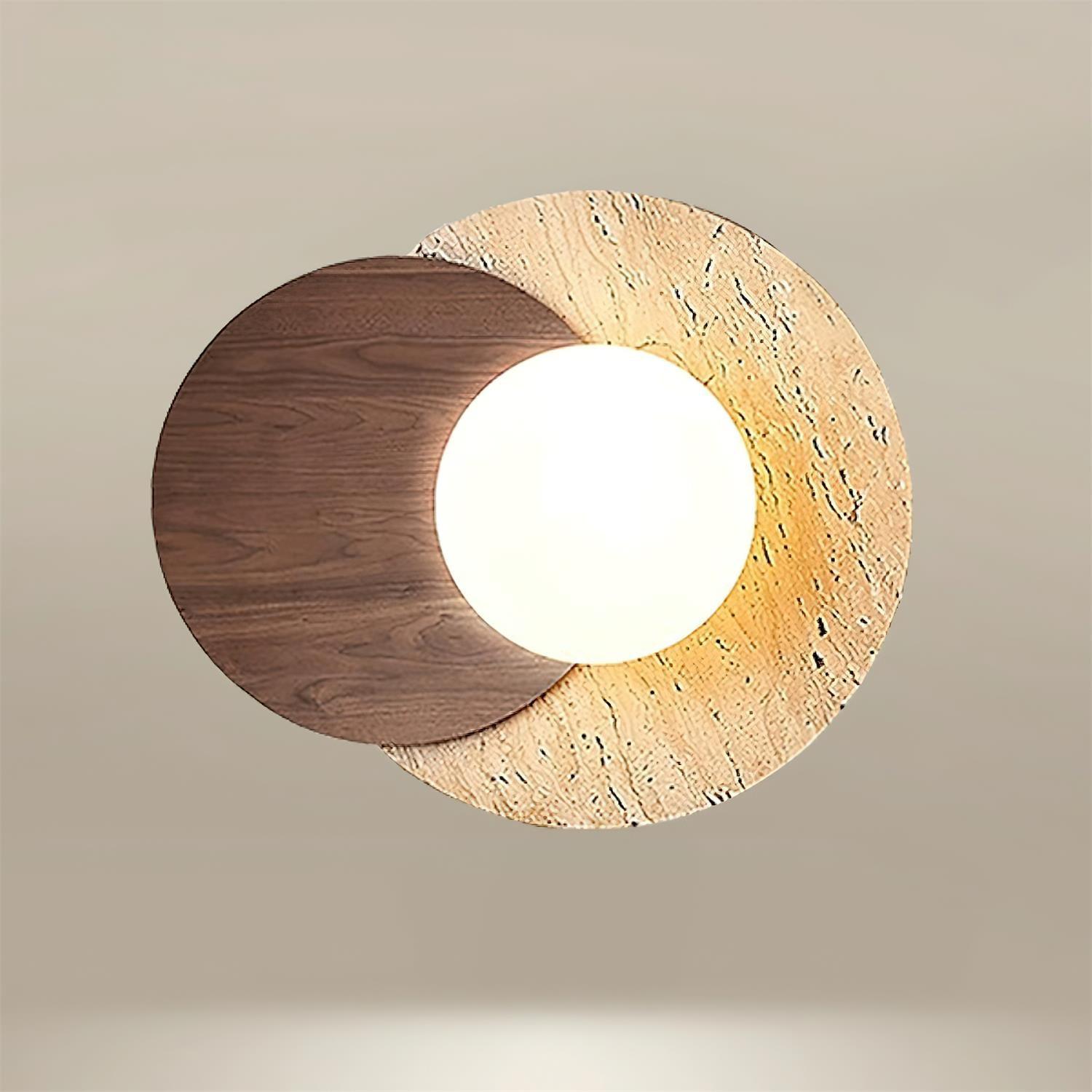 Wall Lamp Overlapping Travertine Disc Walnut Wood Scandinavian - Letslighting