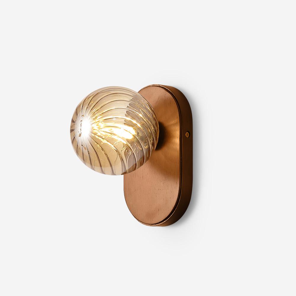 Wall Lamp Wood Body Amber Ribbed Glass Globe Walnut Color Modern Accent - Letslighting