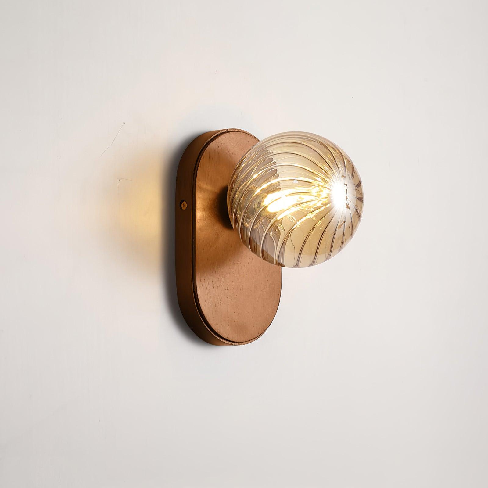 Wall Lamp Wood Body Amber Ribbed Glass Globe Walnut Color Modern Accent - Letslighting