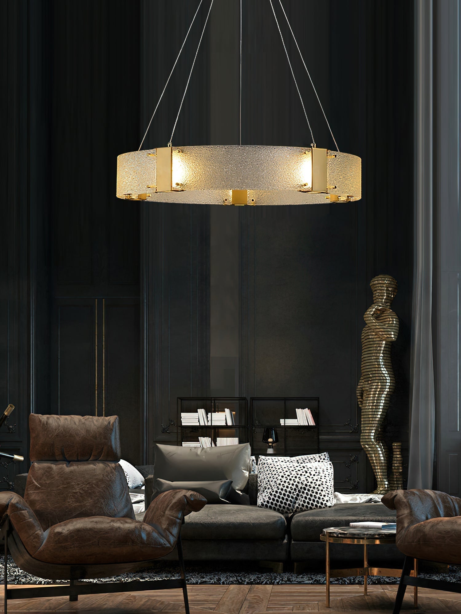 Parallel Modern Minimalist Ring Glass Chandelier - Lamp Copper