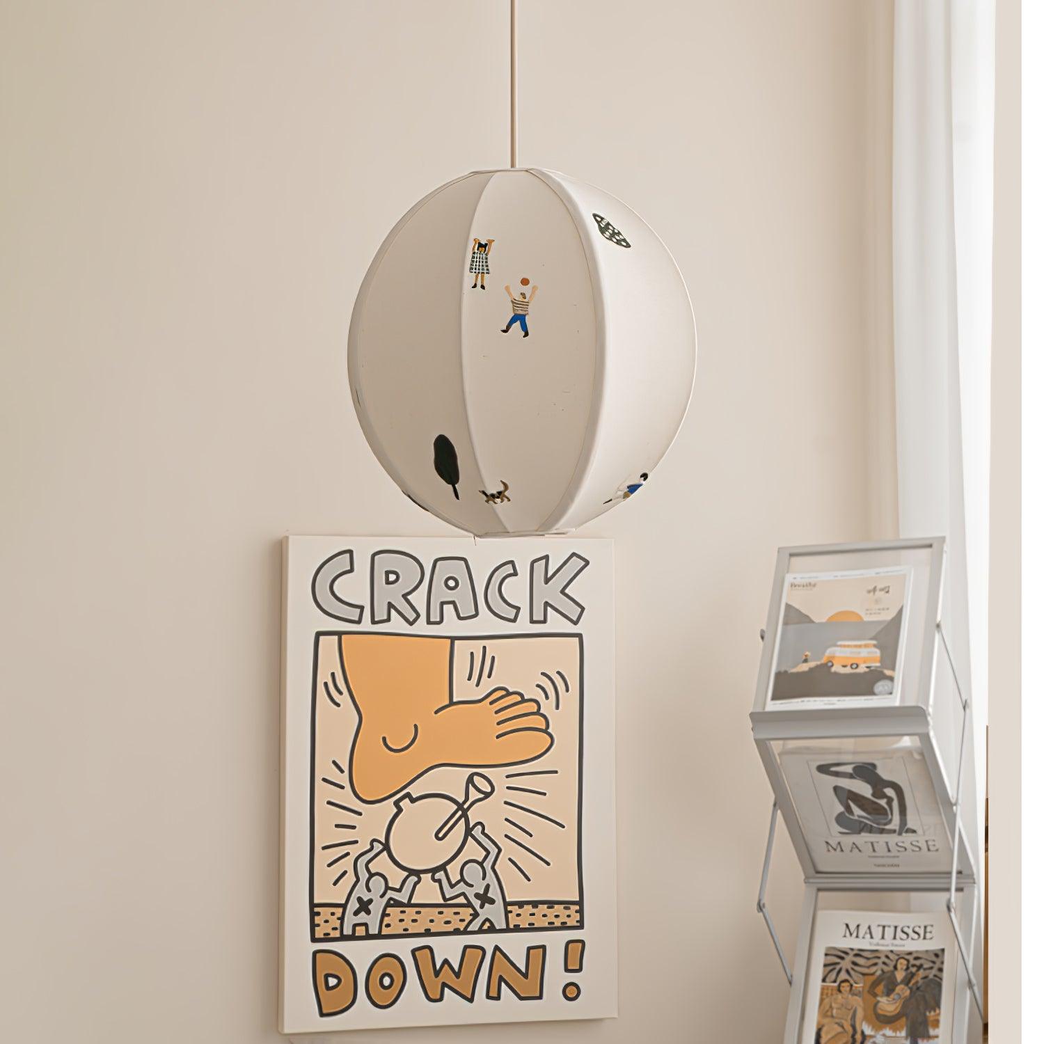 Elva Suspension Boule en Papier avec Motifs Dessinés